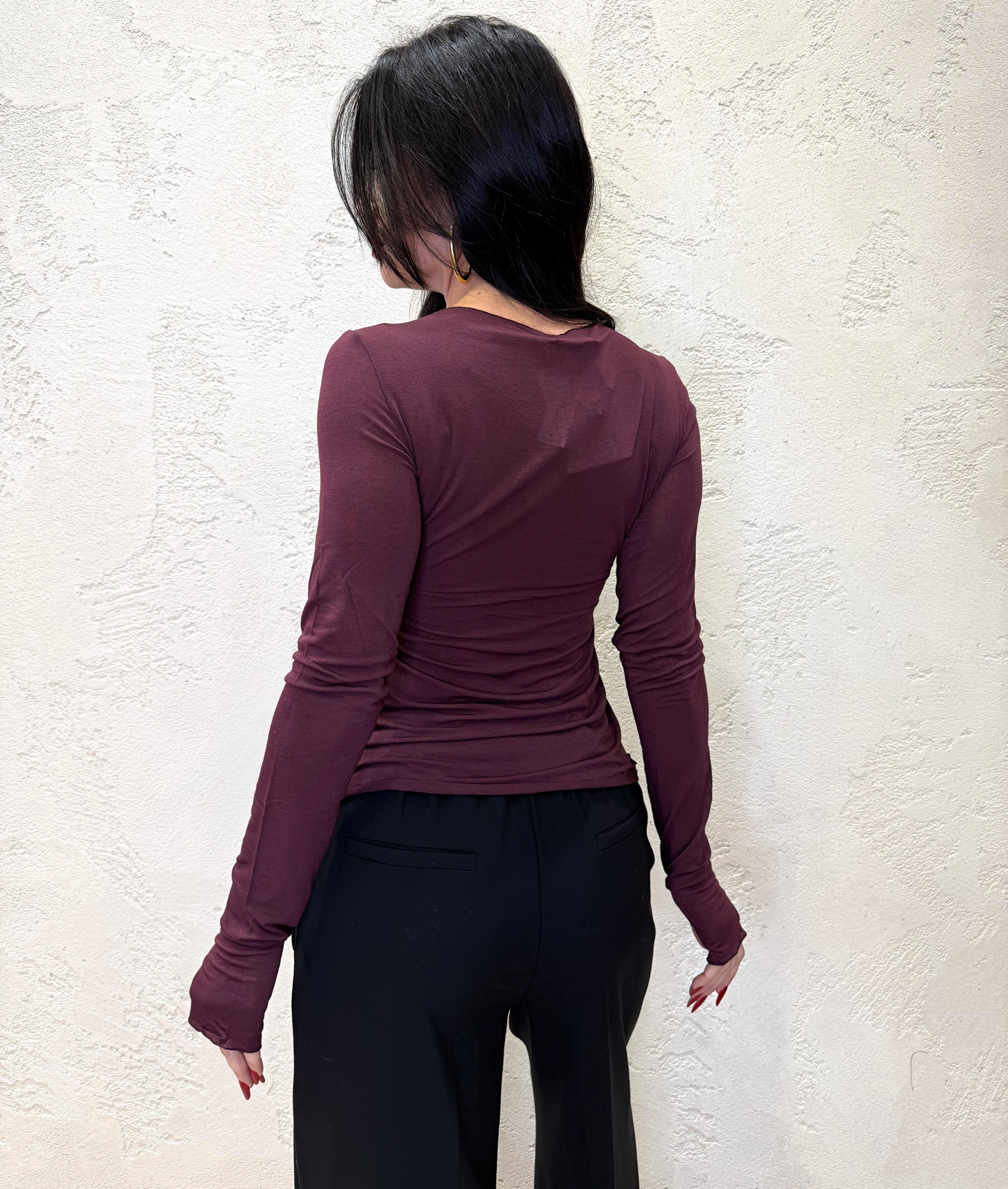 maglia misto cashmere con manicotti SH003120 VINO SUSY MIX 