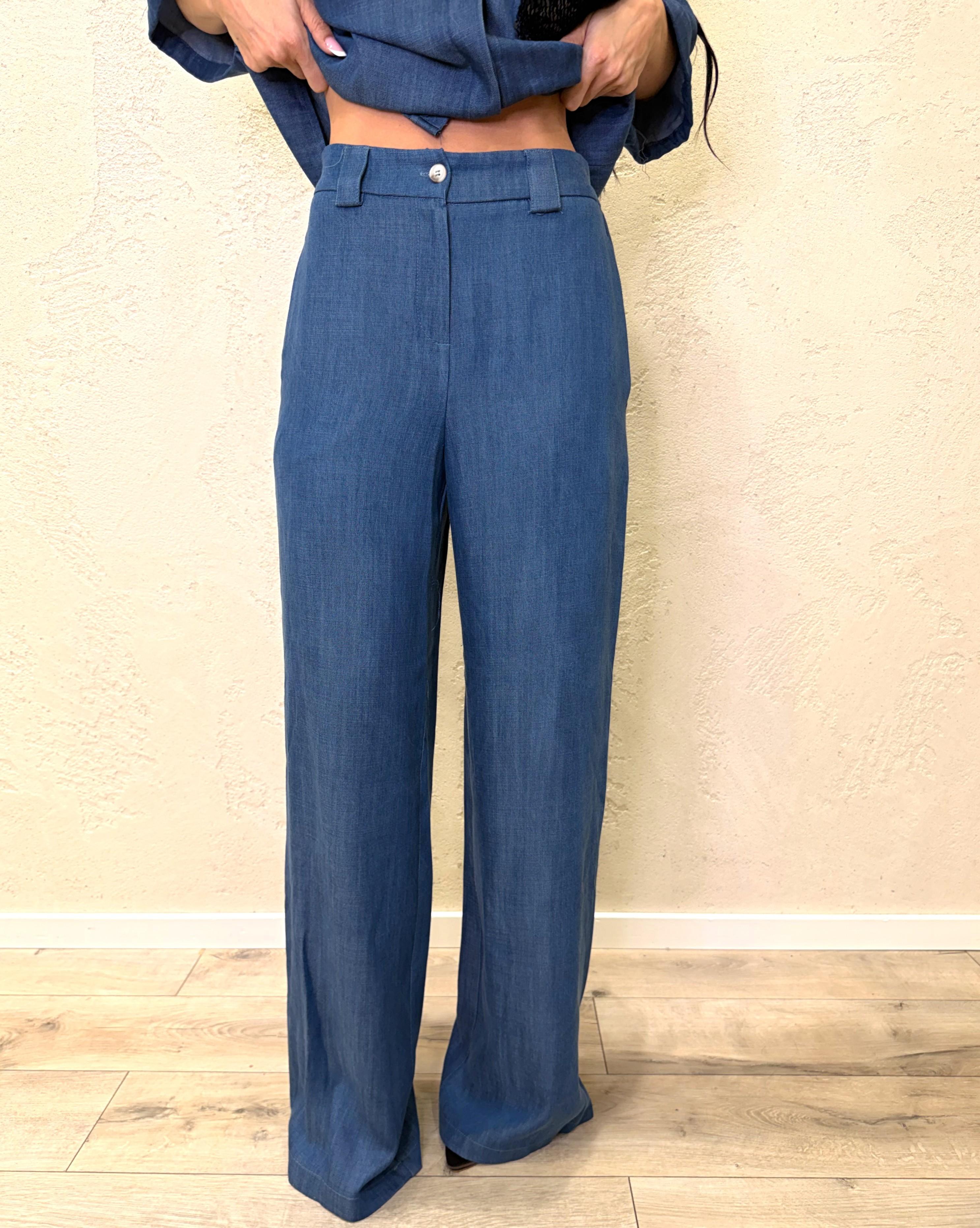 pantalone a palazzo in tela chambray 26P5102 DENIM BLU TENSIONE IN 