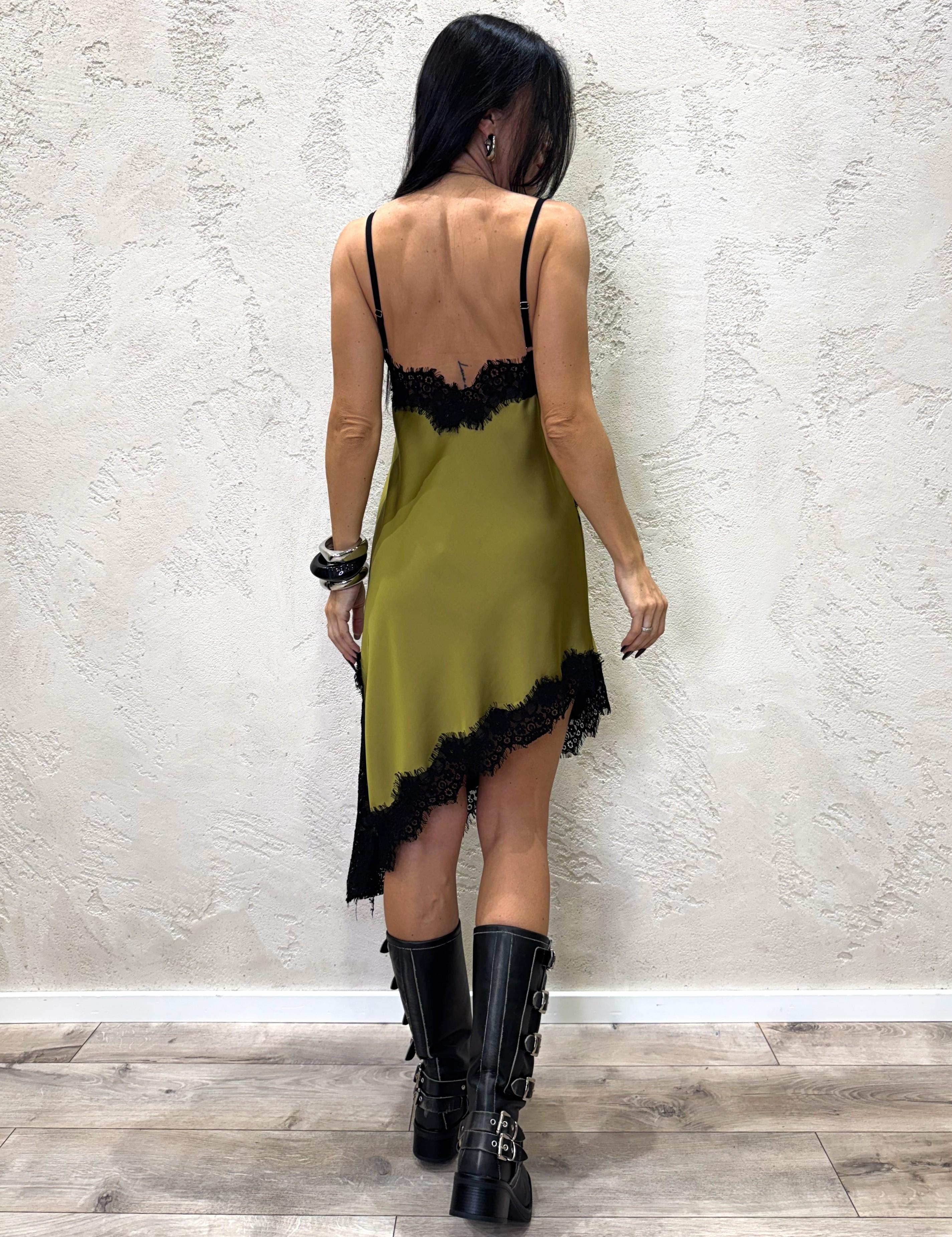 abito asimmetrico con inserti in pizzo AVS-P037 OLIO HAVEONE 