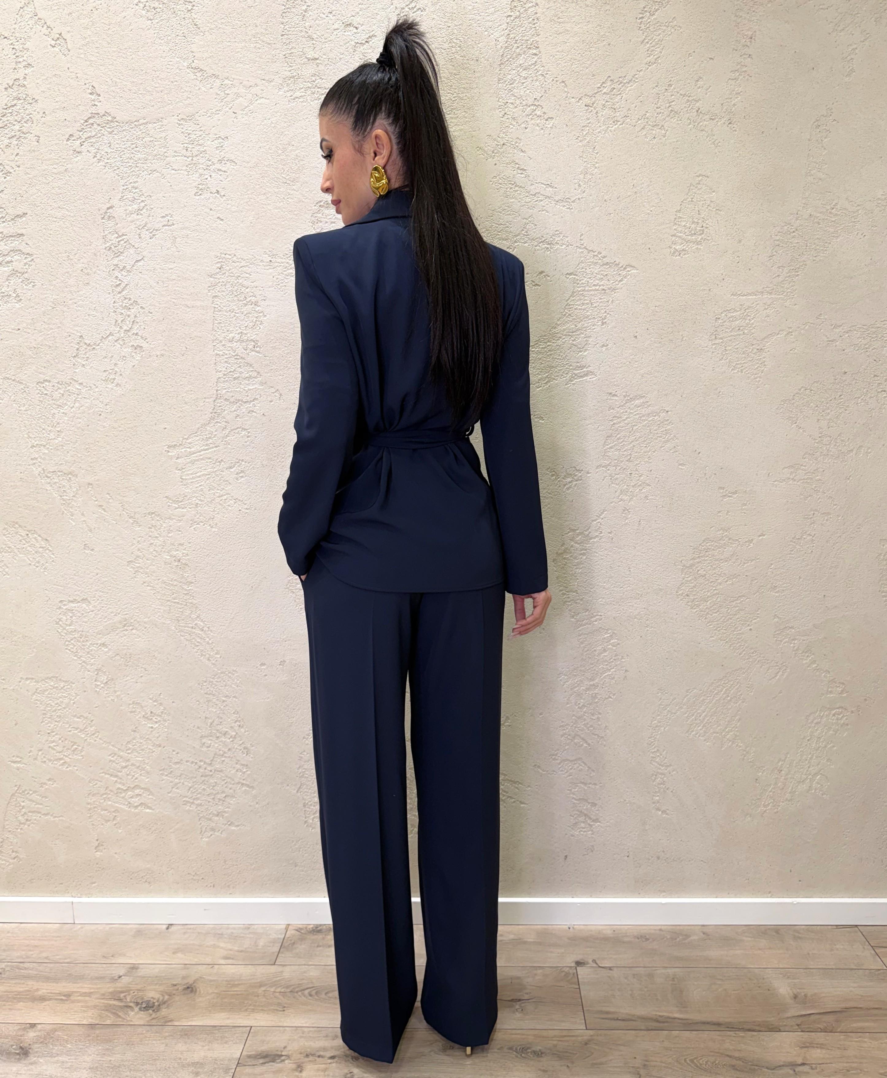 completo blazer con cintura e pantalone tessuto fluido 303211 BLU SUSY MIX 