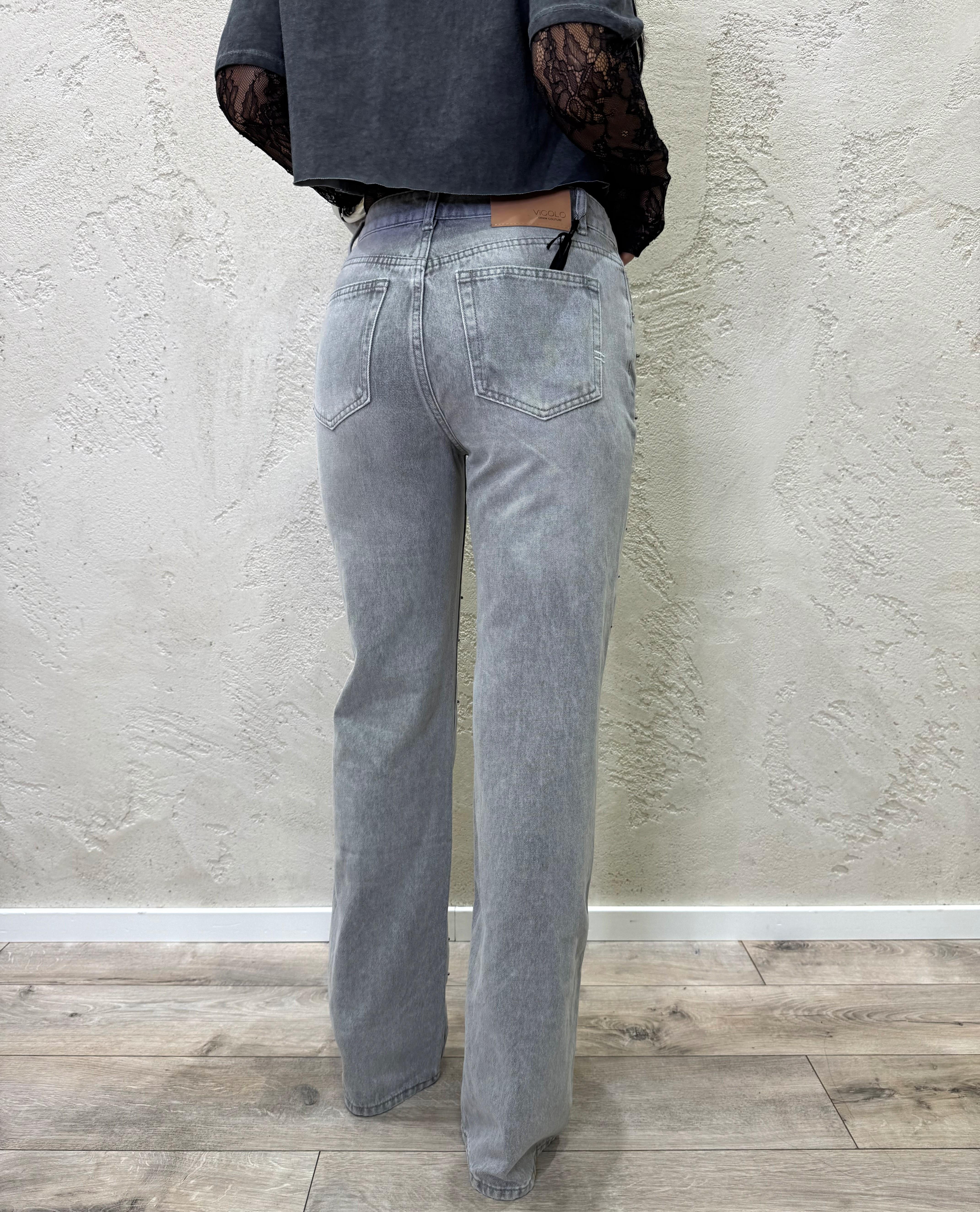 jeans modello aurora gamba dritta con borchie DF5155 GRIGIO VICOLO 