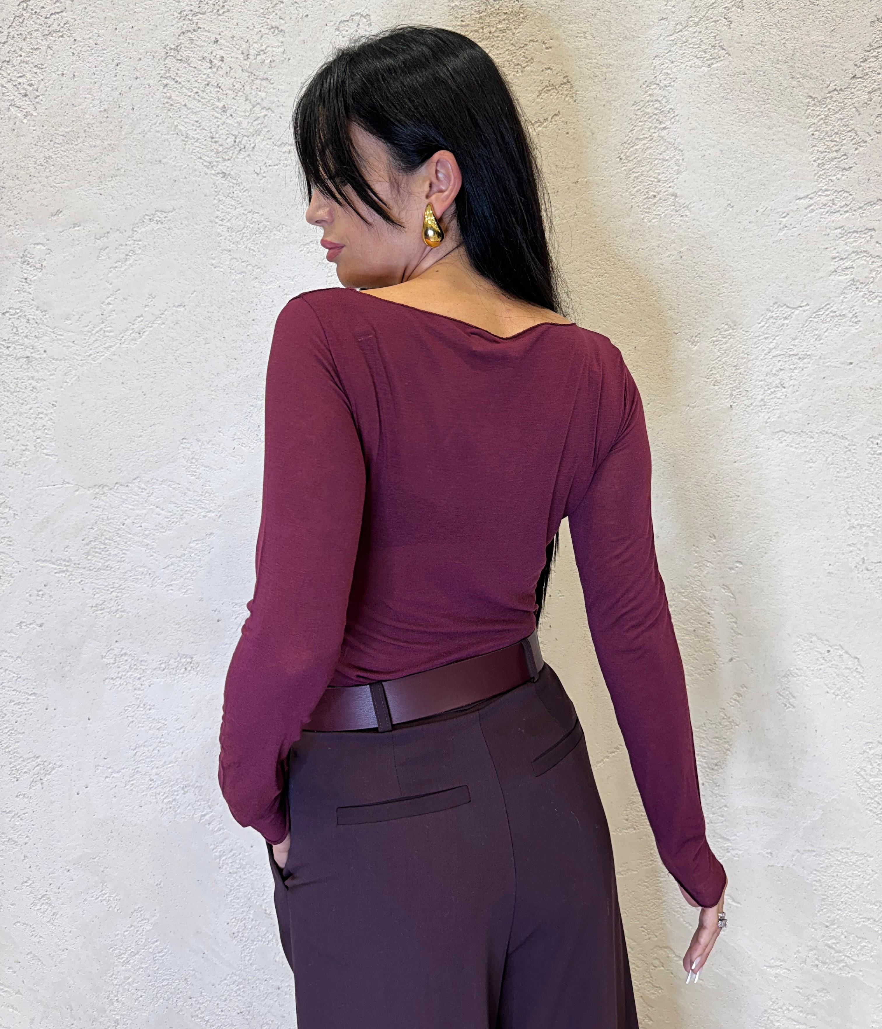 maglia misto cashmere con scollo a barca B05084 VINO SUSY MIX 