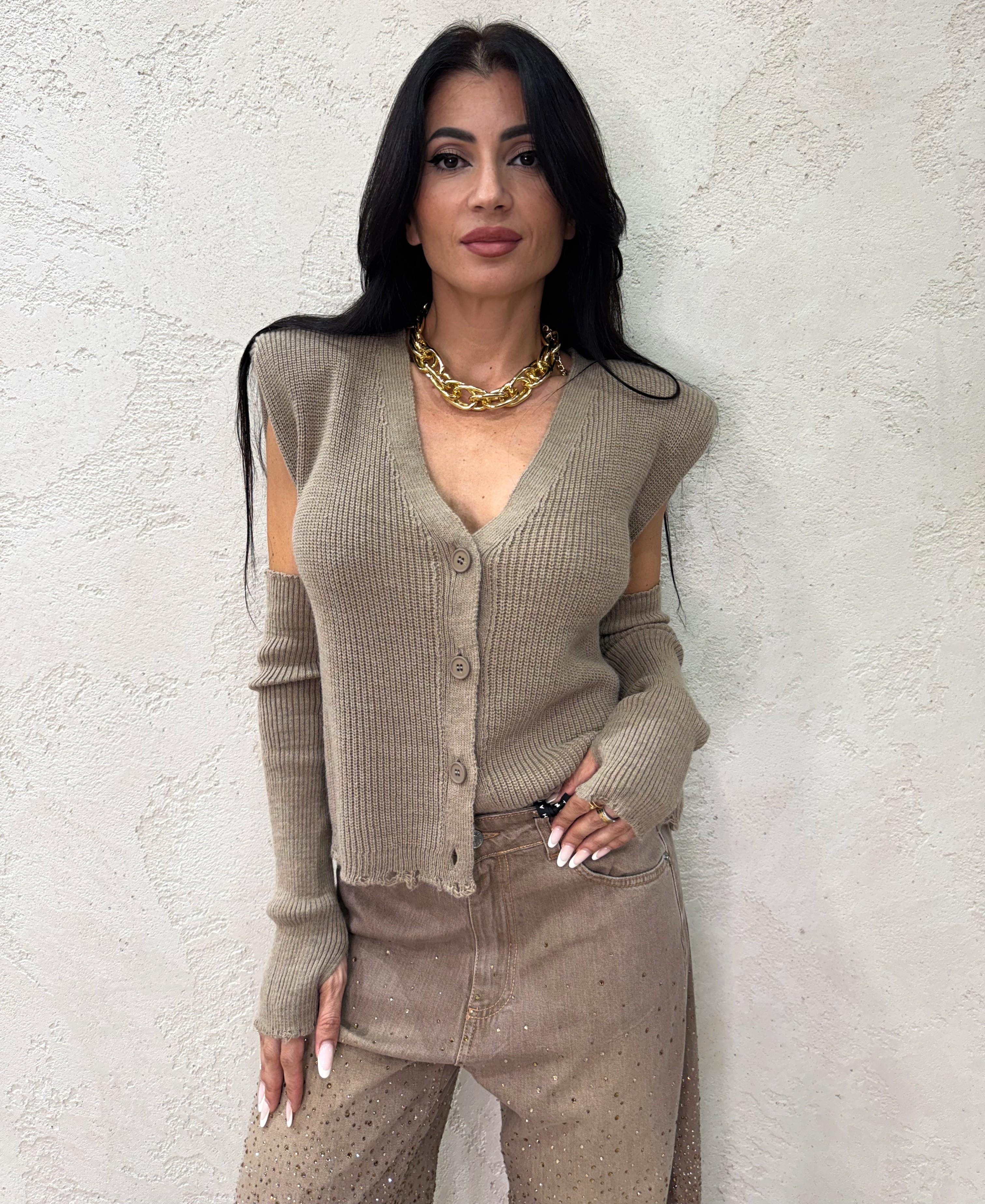 gilet misto lana con spalline e manicotti LFP-P015 CORDA HAVEONE 