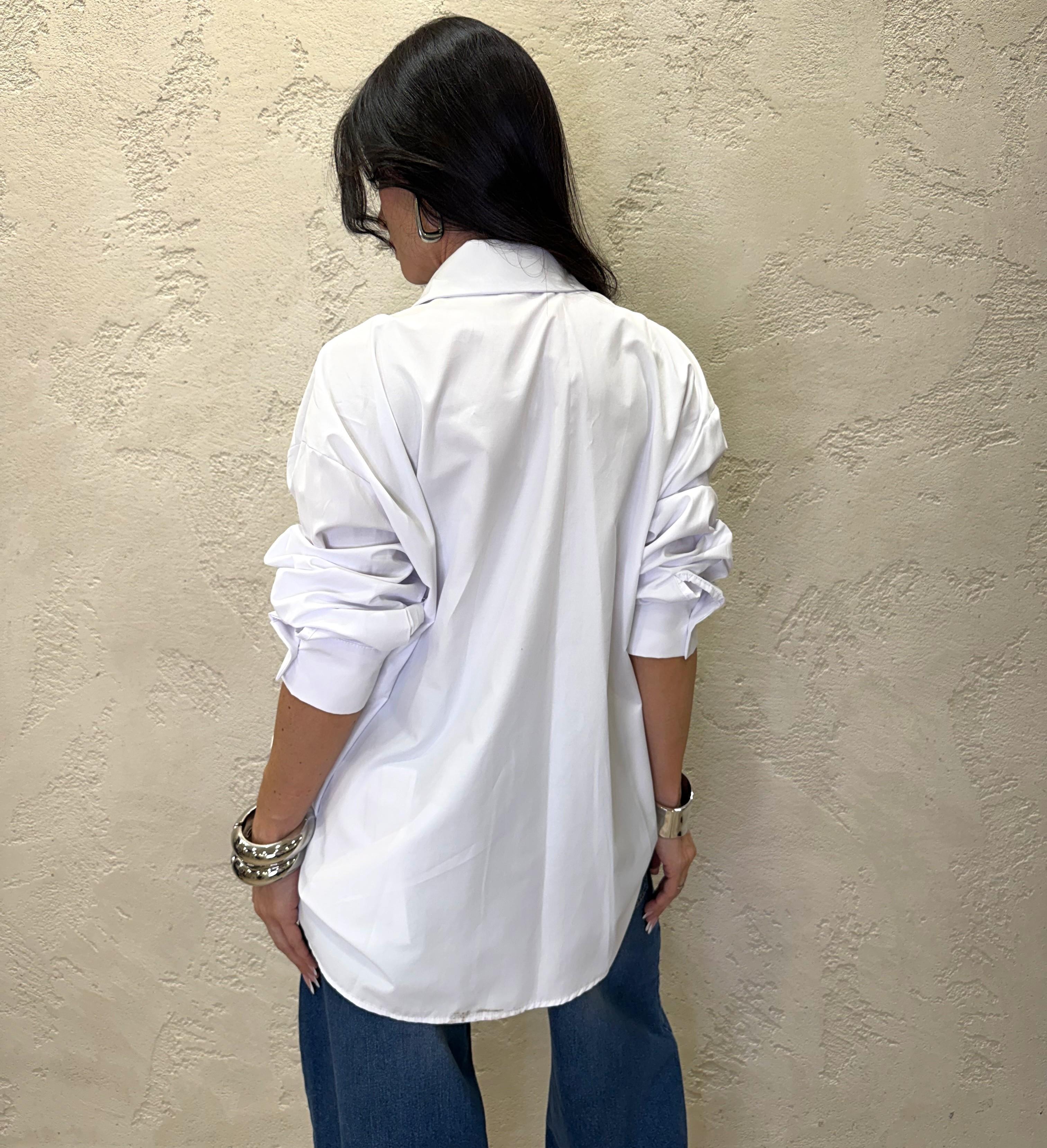 camicia con tasca pailettes PE260048-U BIANCO/ARGENTO TENSIONE IN 