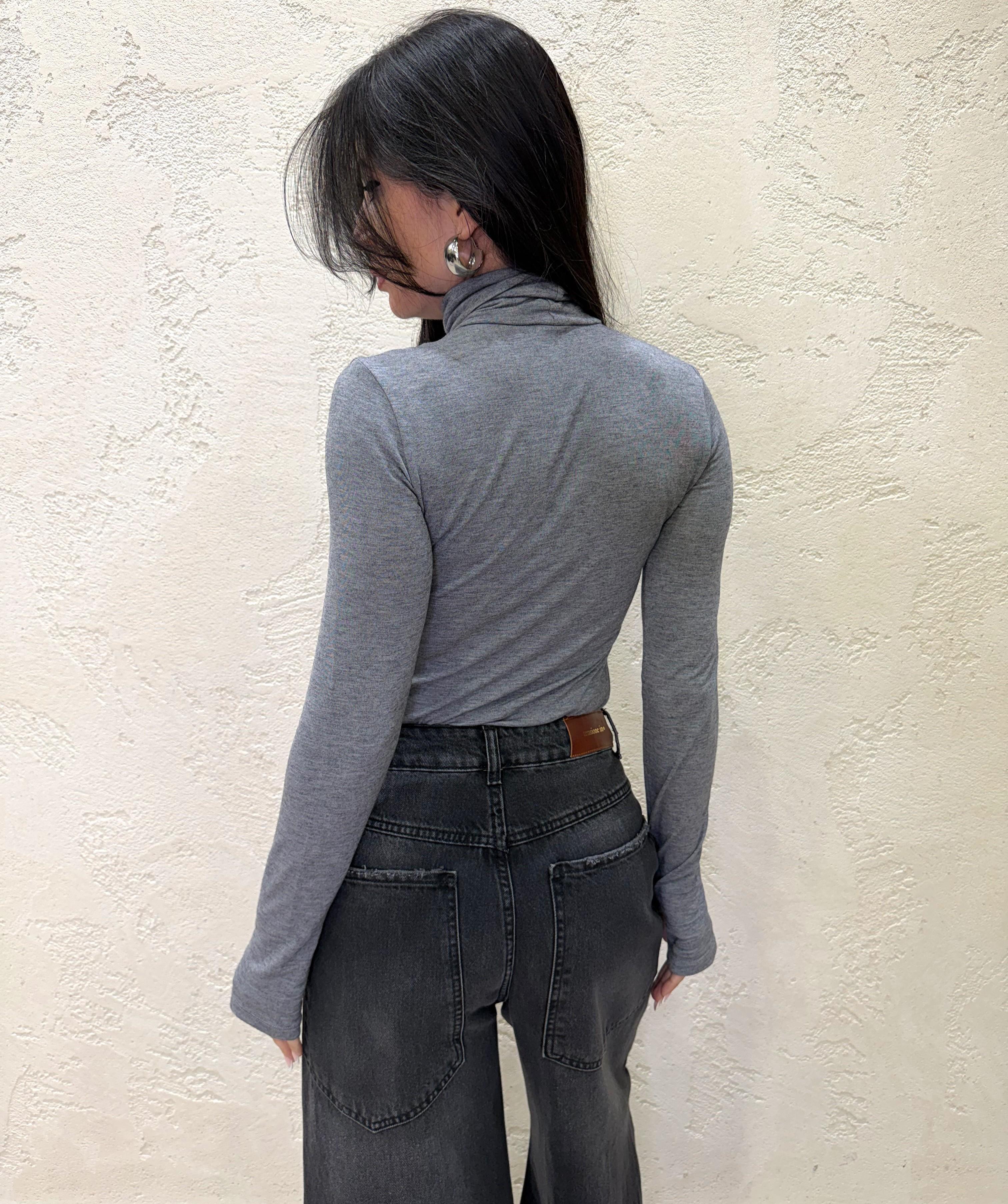 dolcevita in misto lana con manicotti UF0201 GRIGIO VICOLO 