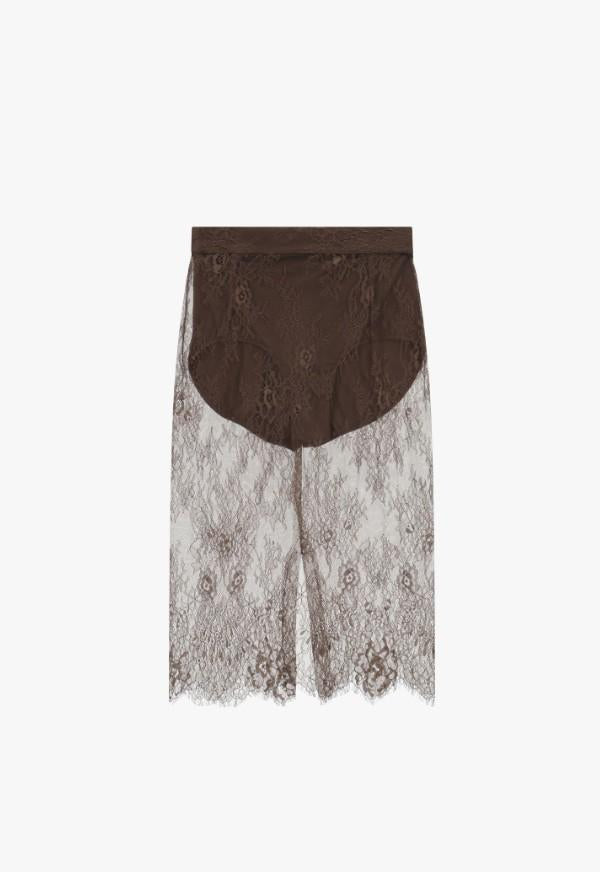 gonna midi in pizzo floreale trasparente GNQ3LJR MOKA IMPERIAL 