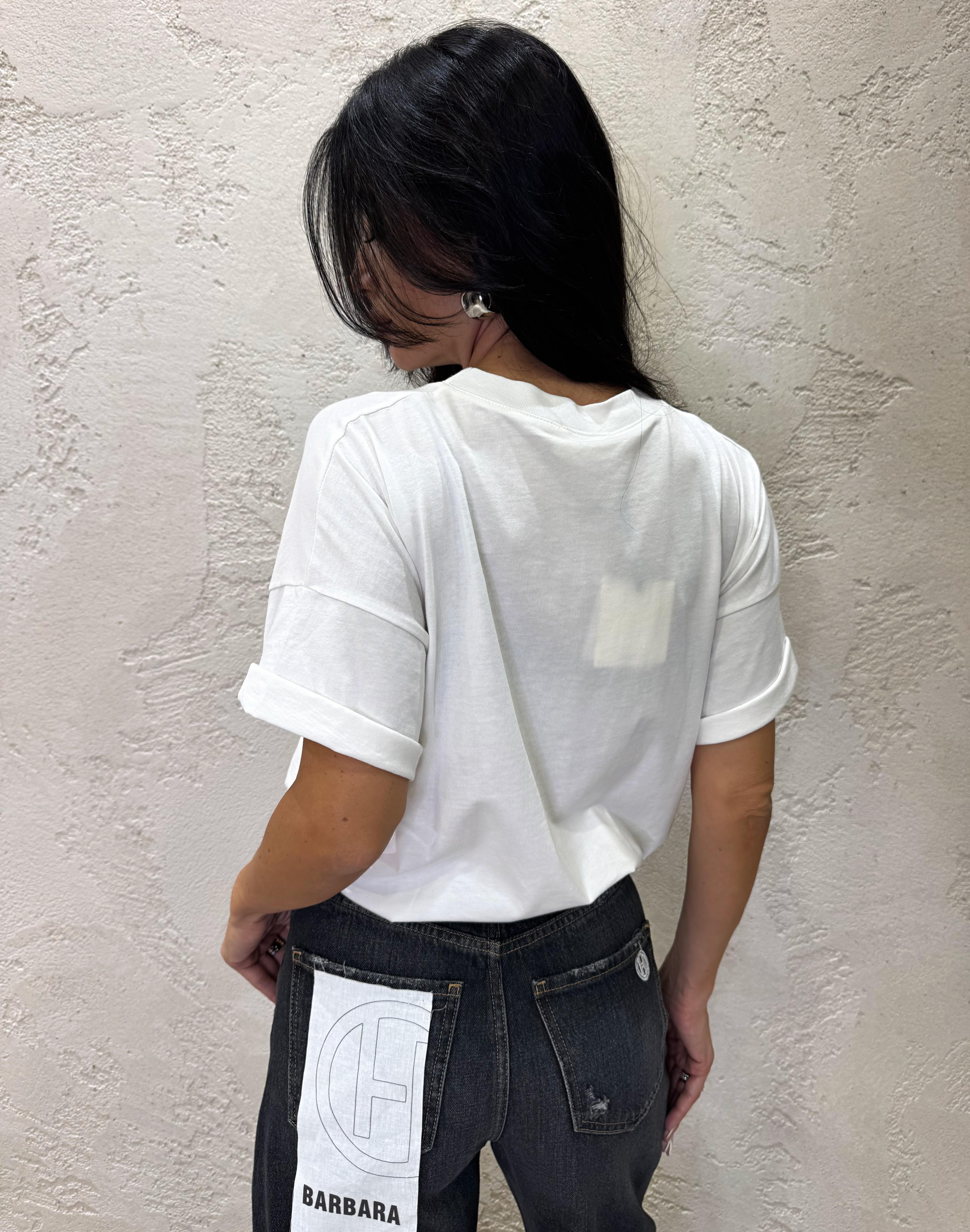t-shirt over con stampa donna con occhiali da sole RF0069 BIANCO VICOLO 