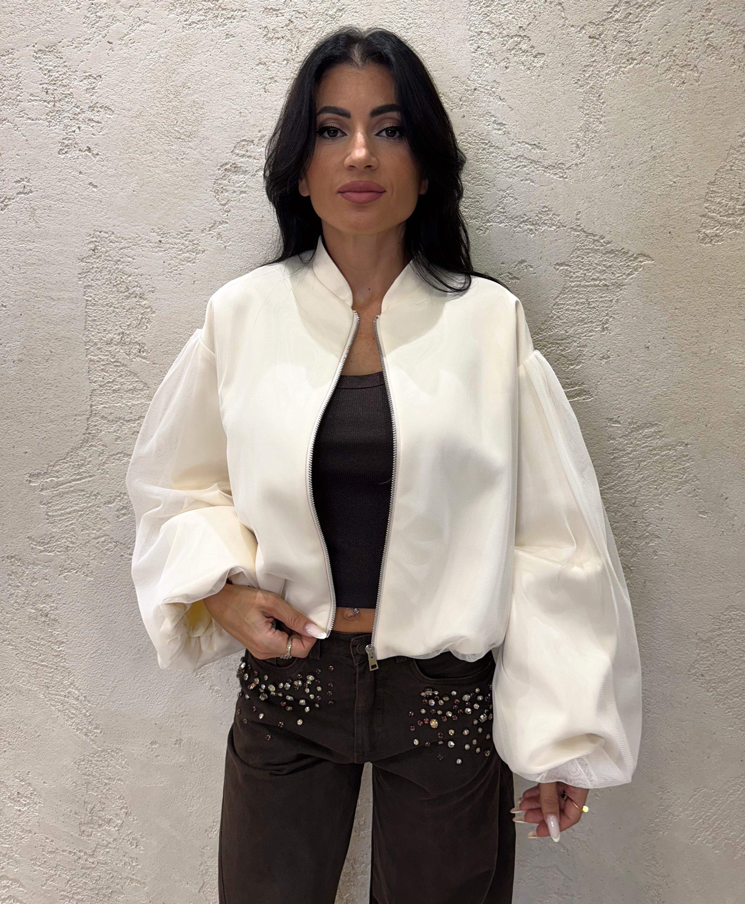 bomber in tulle VHN3KAI BIANCO IMPERIAL 