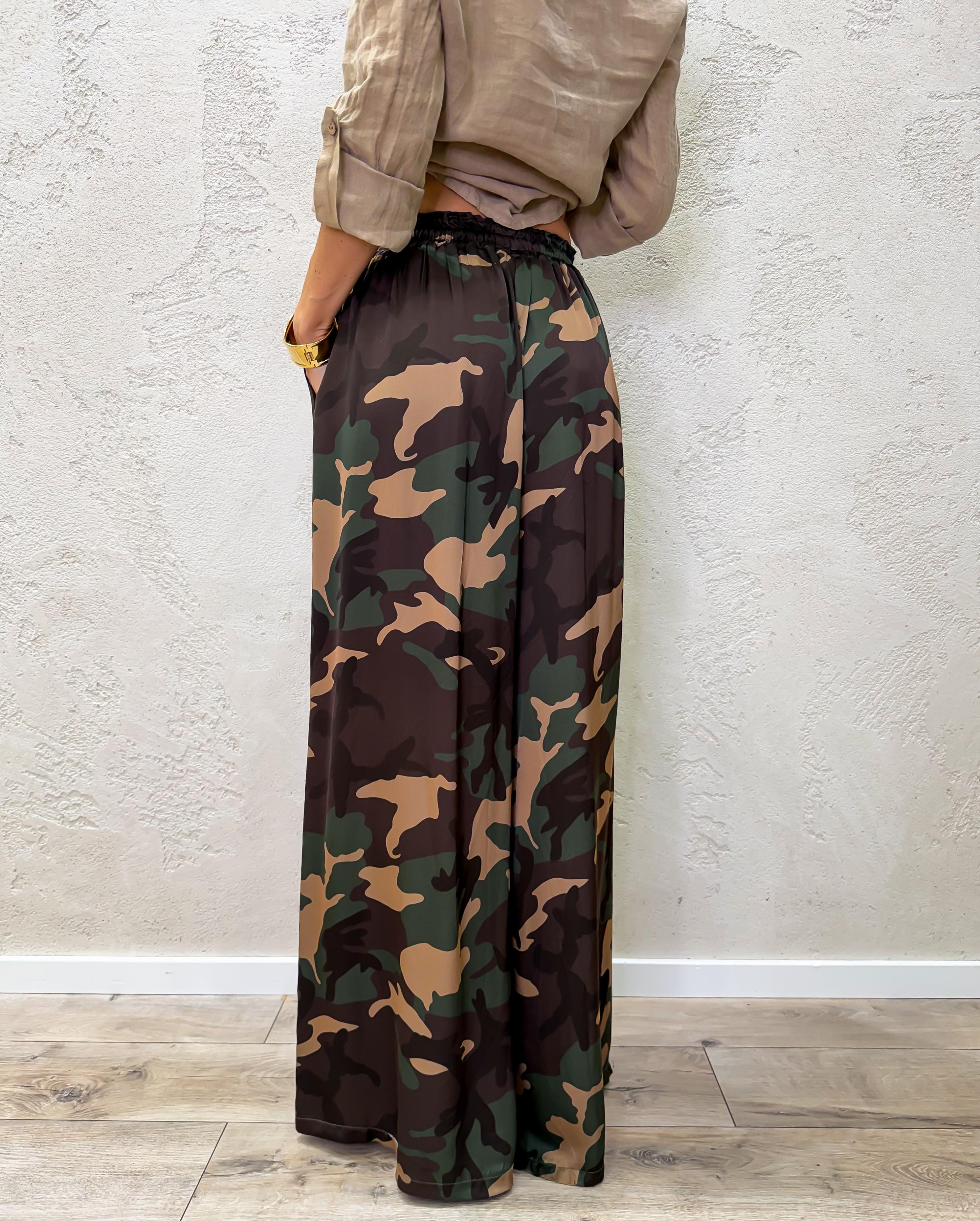 pantalone a palazzo in 100% viscosa MP111-921 CAMOUFLAGE ELEVI 