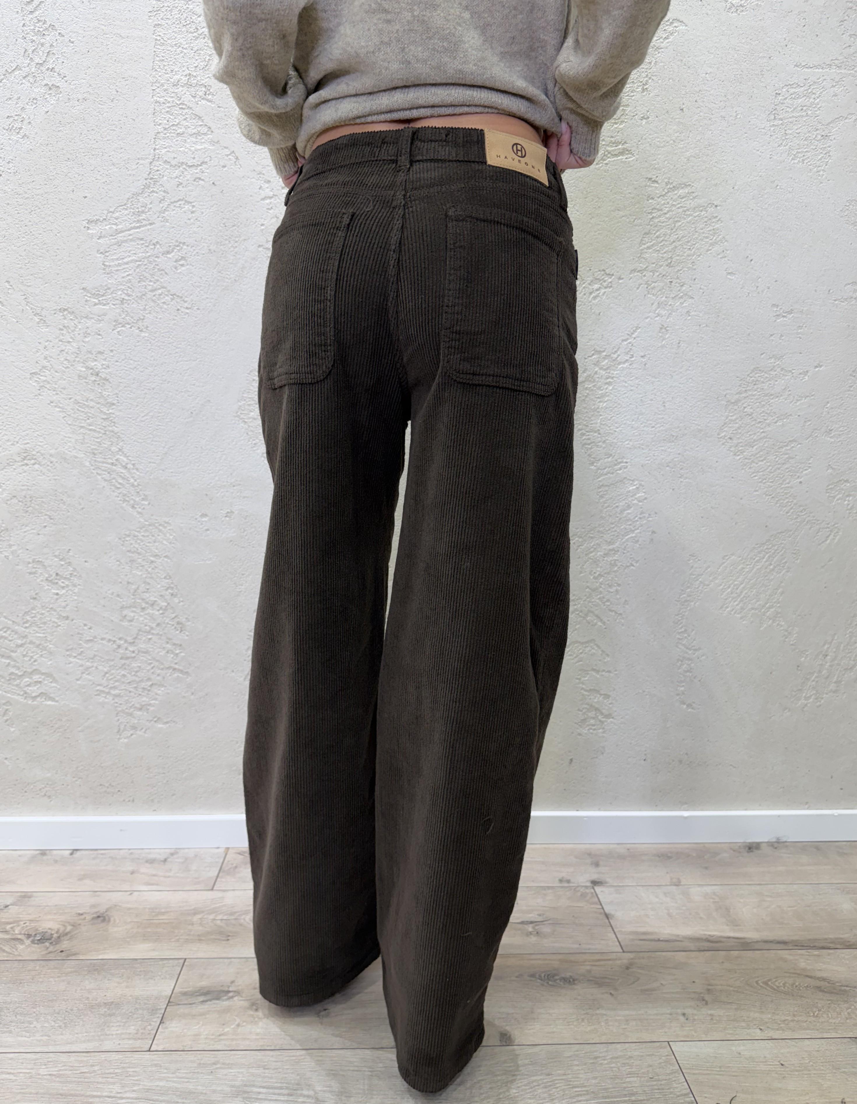 pantaloni a gamba dritta in velluto a costine PLS-P238 MORO HAVEONE 