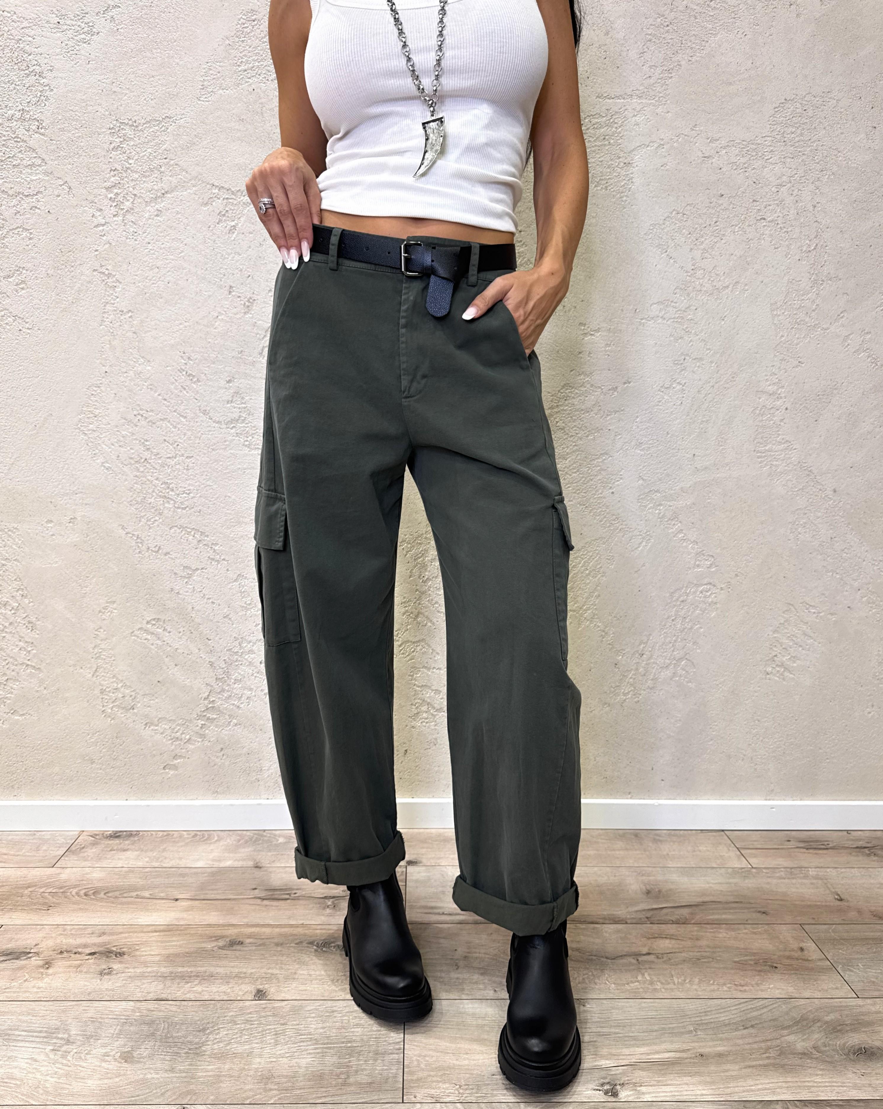 pantalone elasticizzato modello baloon tasconato 59080G VERDE MILITARE SUSY MIX 