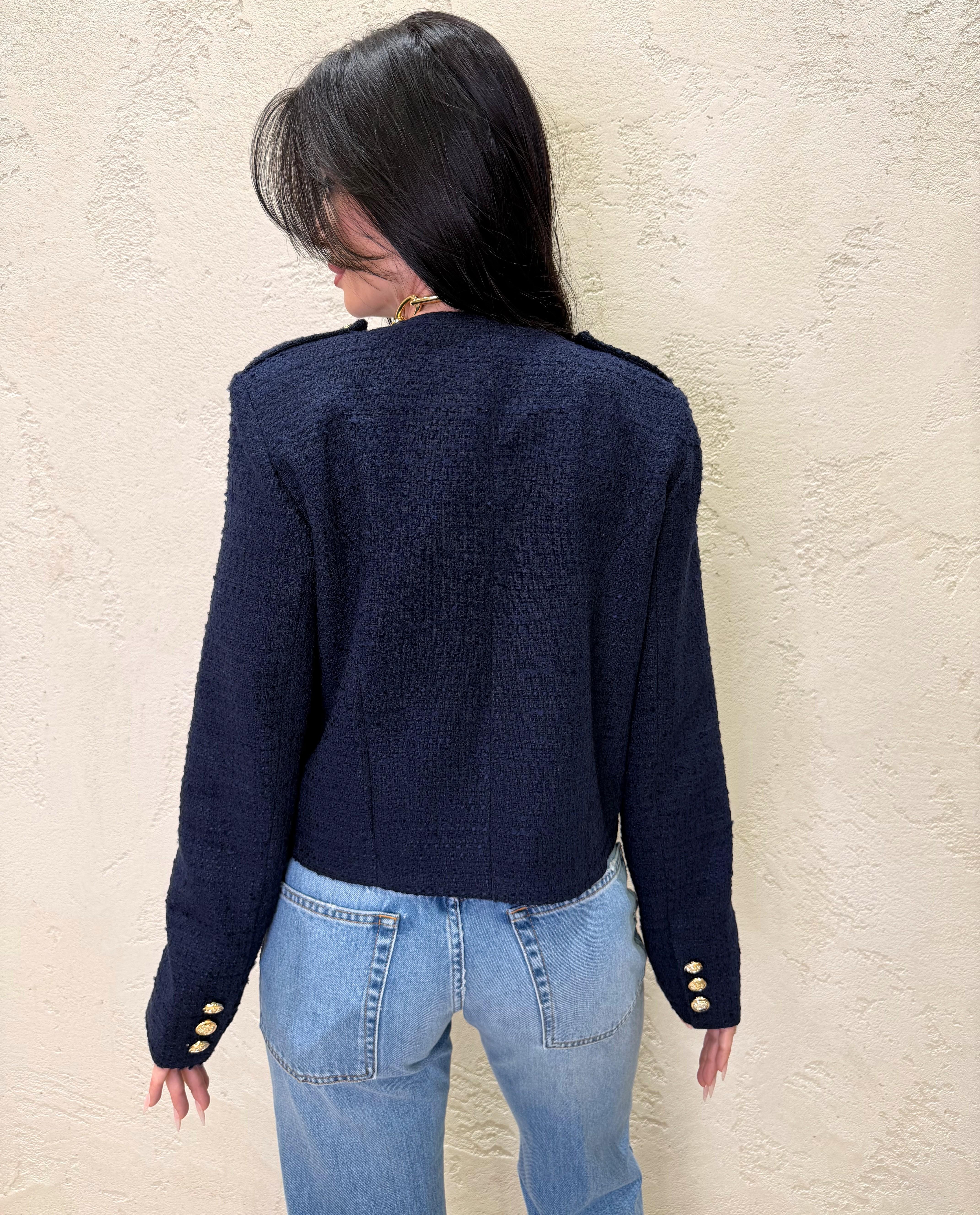 giacca napoleone bouclé modello a scatoletta 26B3718 BLU TENSIONE IN 