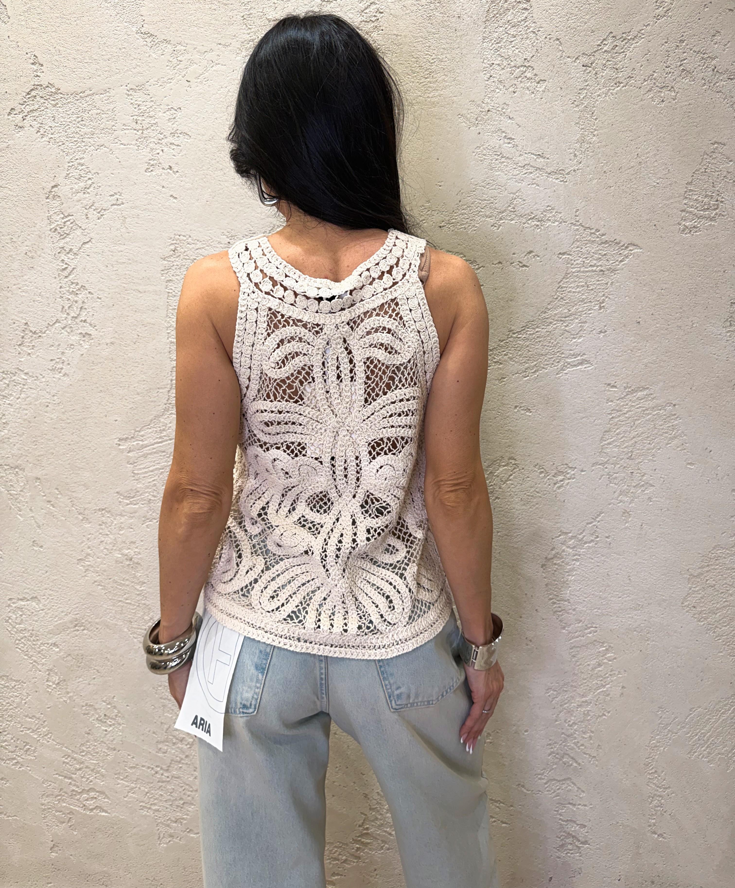 canotta crochet con scollo all'americana 38034 LATTE SUSY MIX 