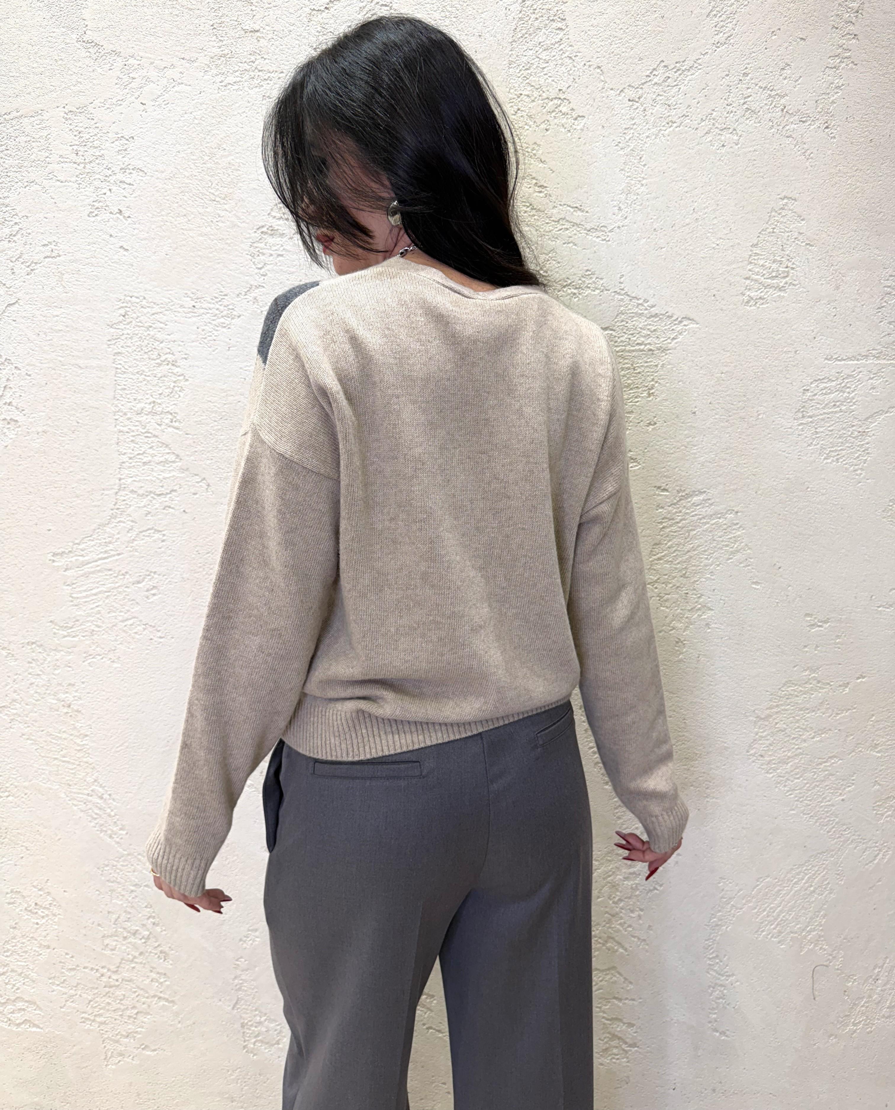 cardigan misto lana e chasmere fantasia rombi D82038 BEIGE TENSIONE IN 