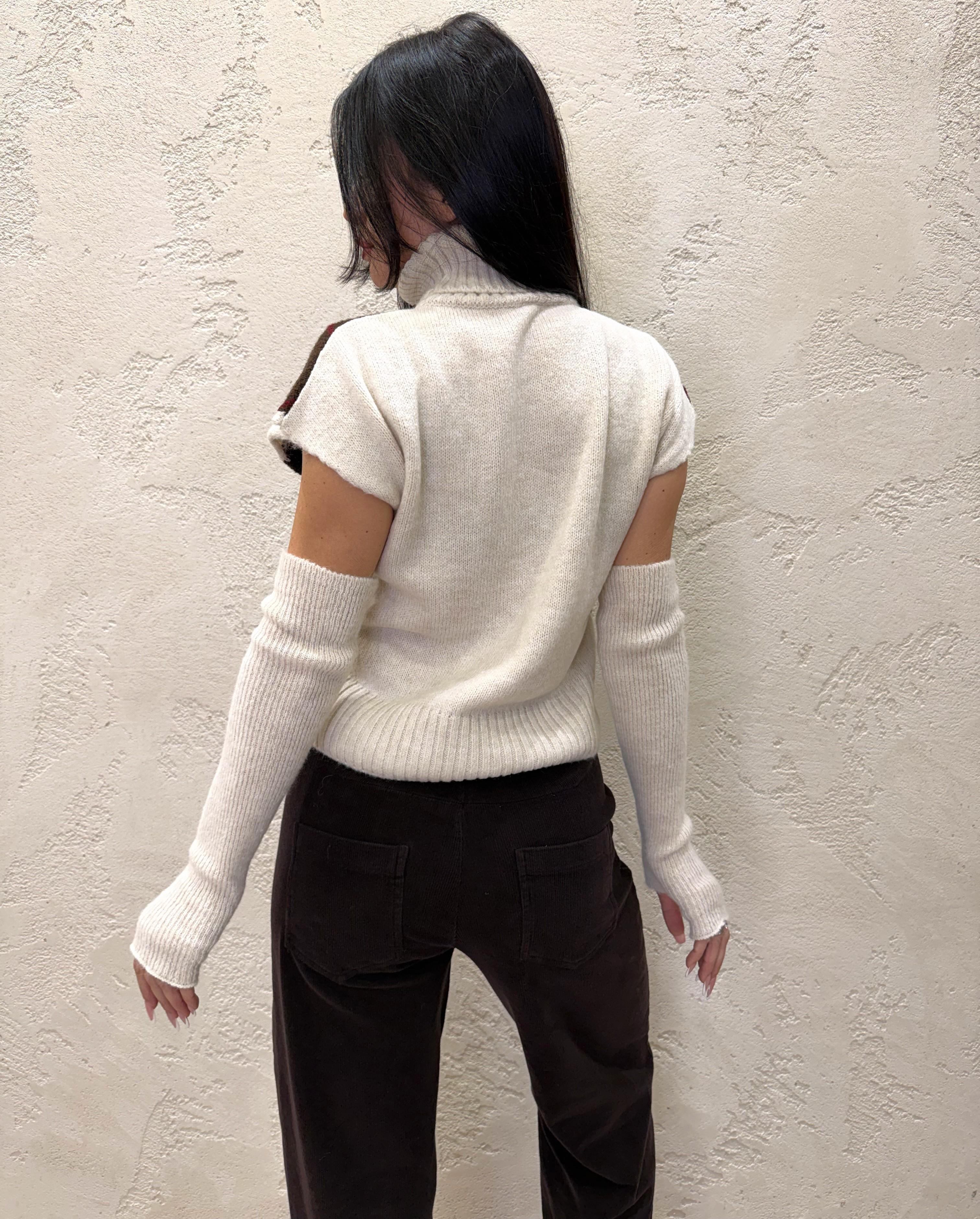 gilet in maglia con manicotti in fantasia rombi W5HMT37A373 BORDEAUX TENSIONE IN 