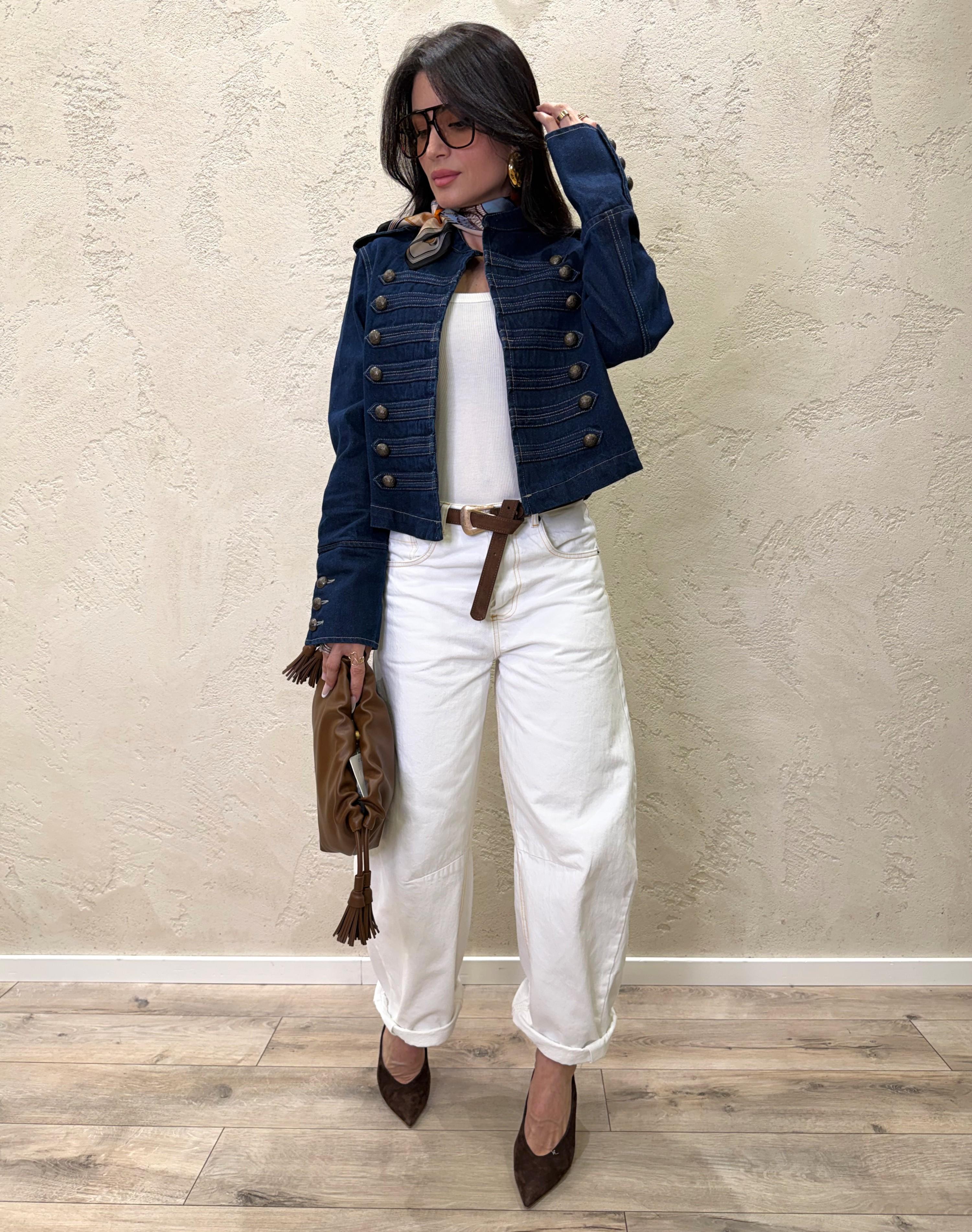 jeans modello ferro di cavallo in tela ferma con cuciture a contrasto 1167 BIANCO TENSIONE IN 