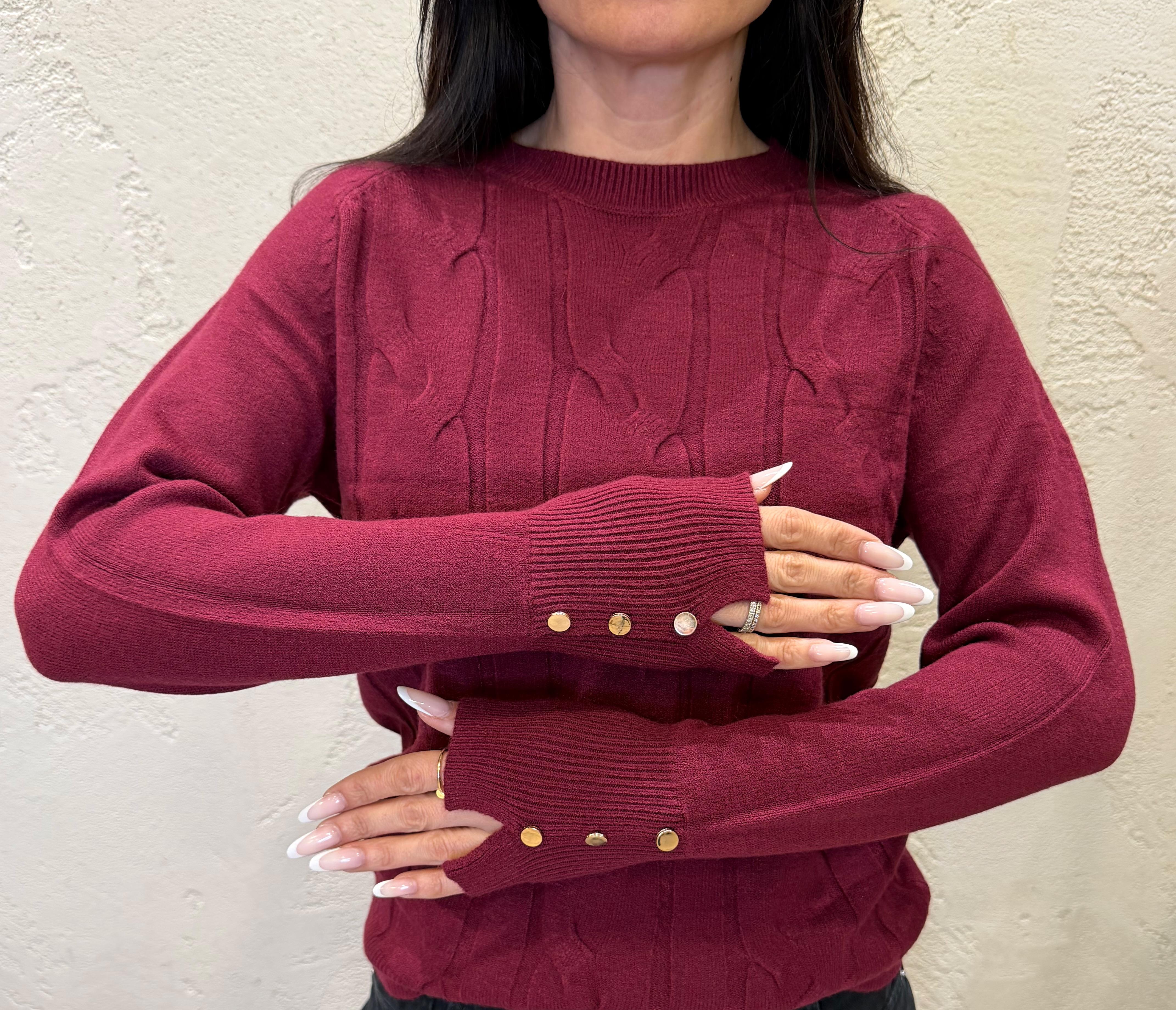 maglia a trecce con bottoncini su polso MGTRECCIA BORDEAUX ELEVI 