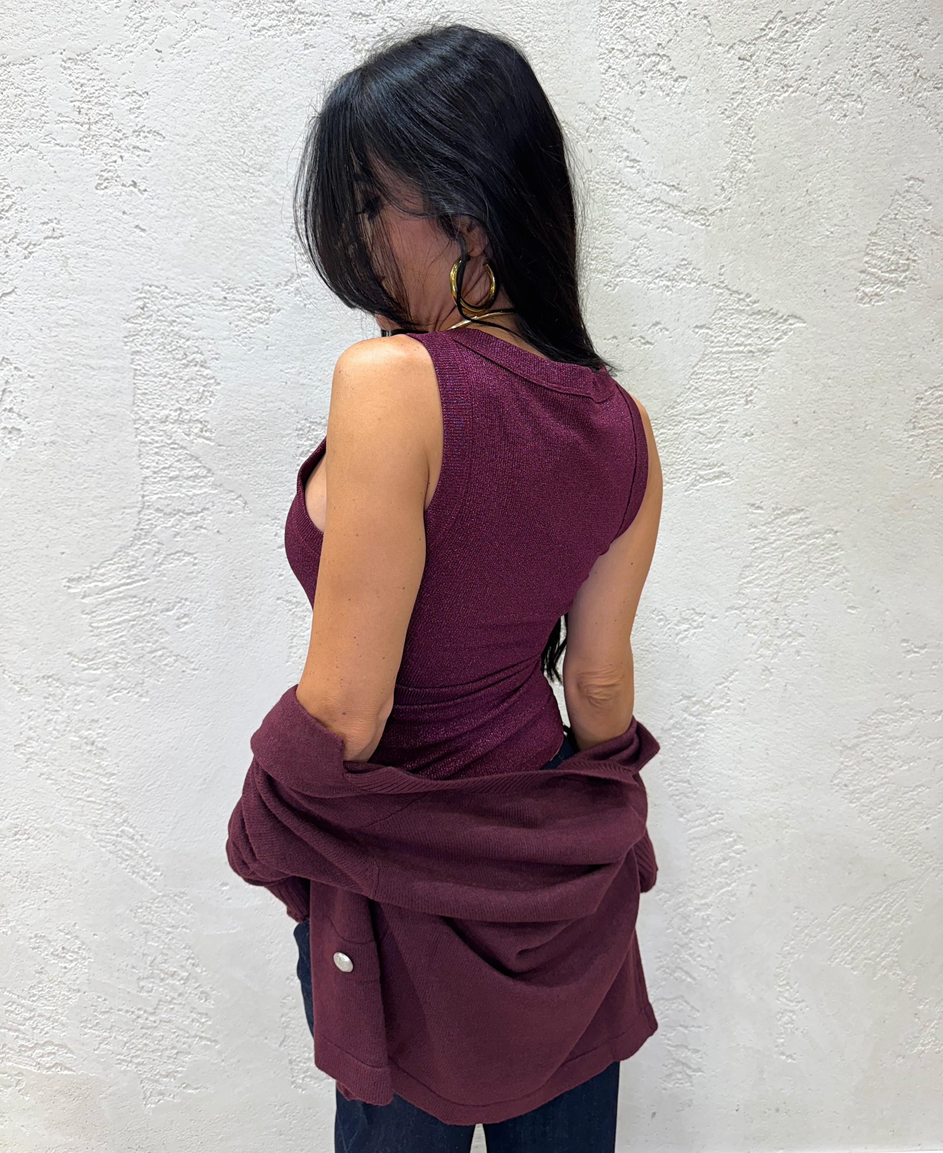 canotta in lurex con scollo a v UF0060 VINO VICOLO 