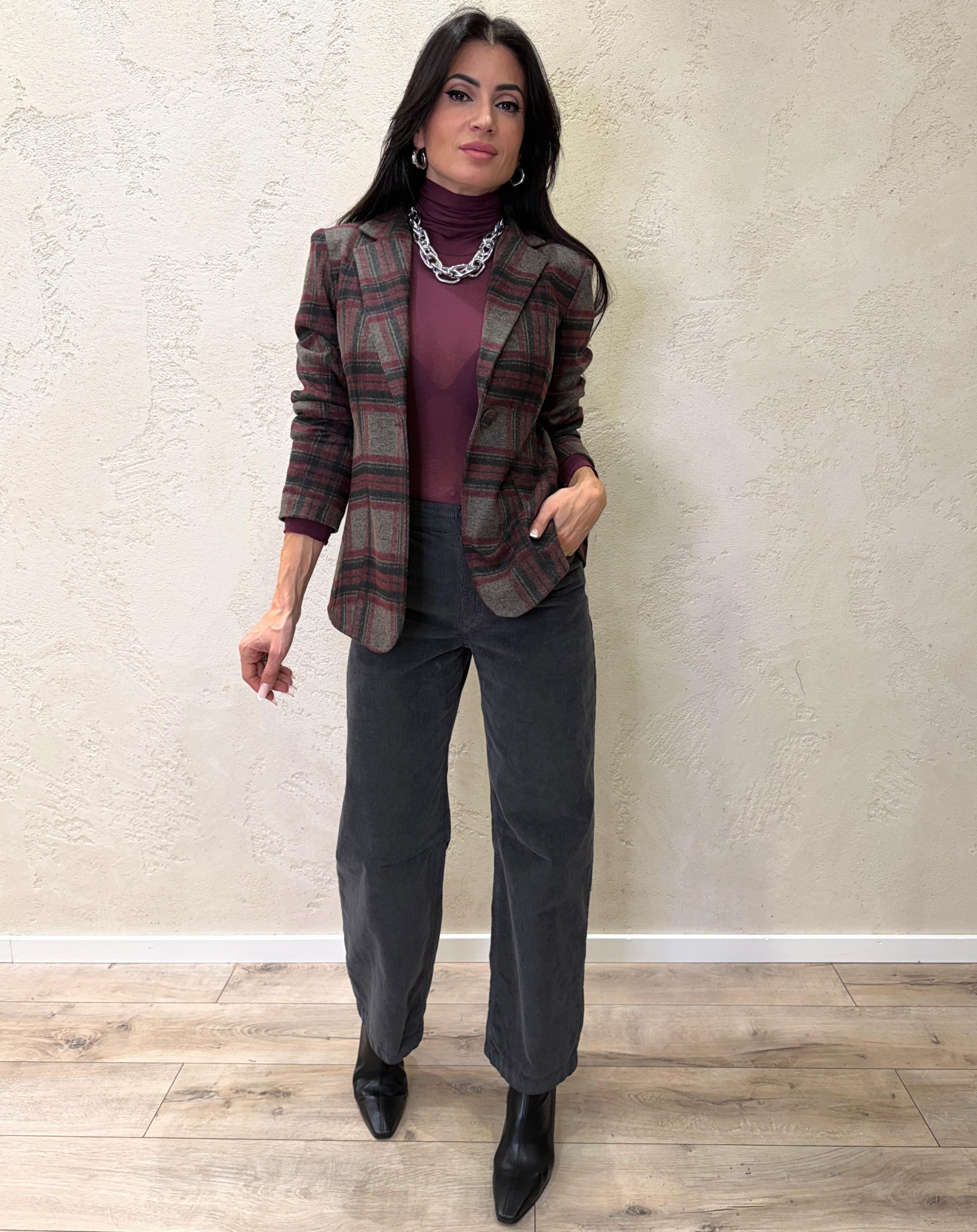 blazer sfiancato in flanella con bottone foderato in check JMI-P104 GRIGIO/BORDEAUX HAVEONE 