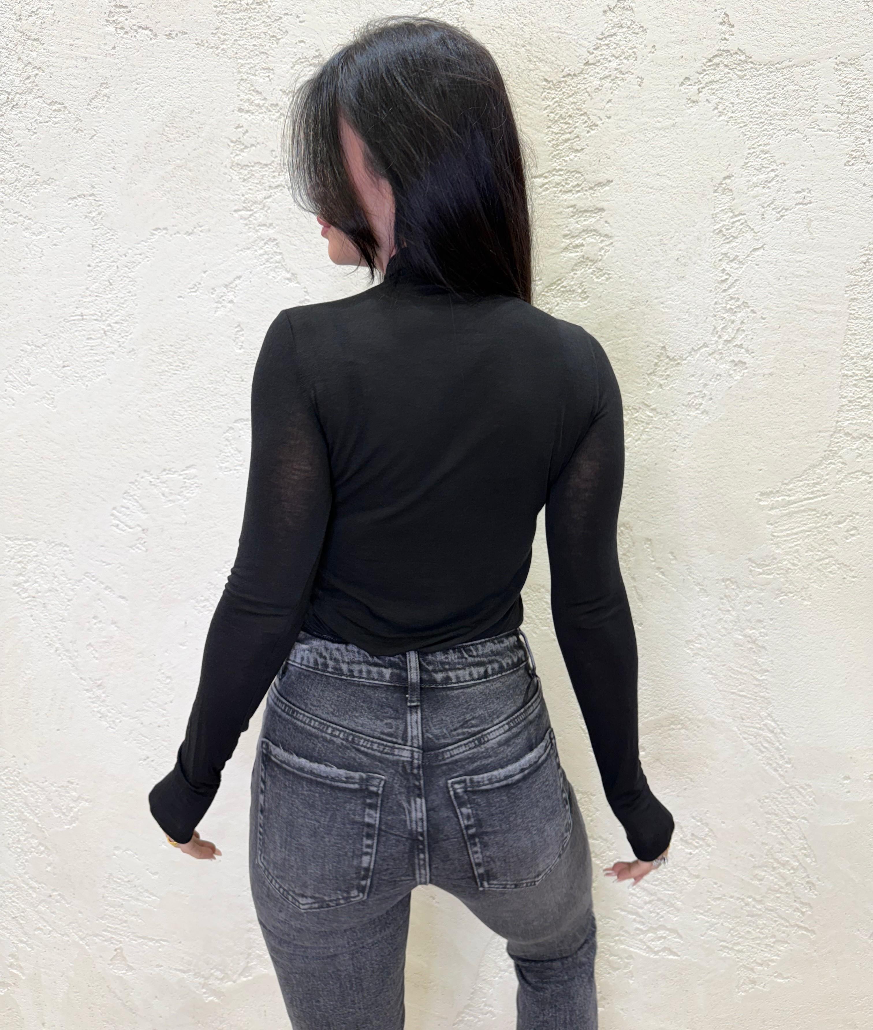 maglia misto cashmere con collo a cratere MJS-P180 NERO HAVEONE 