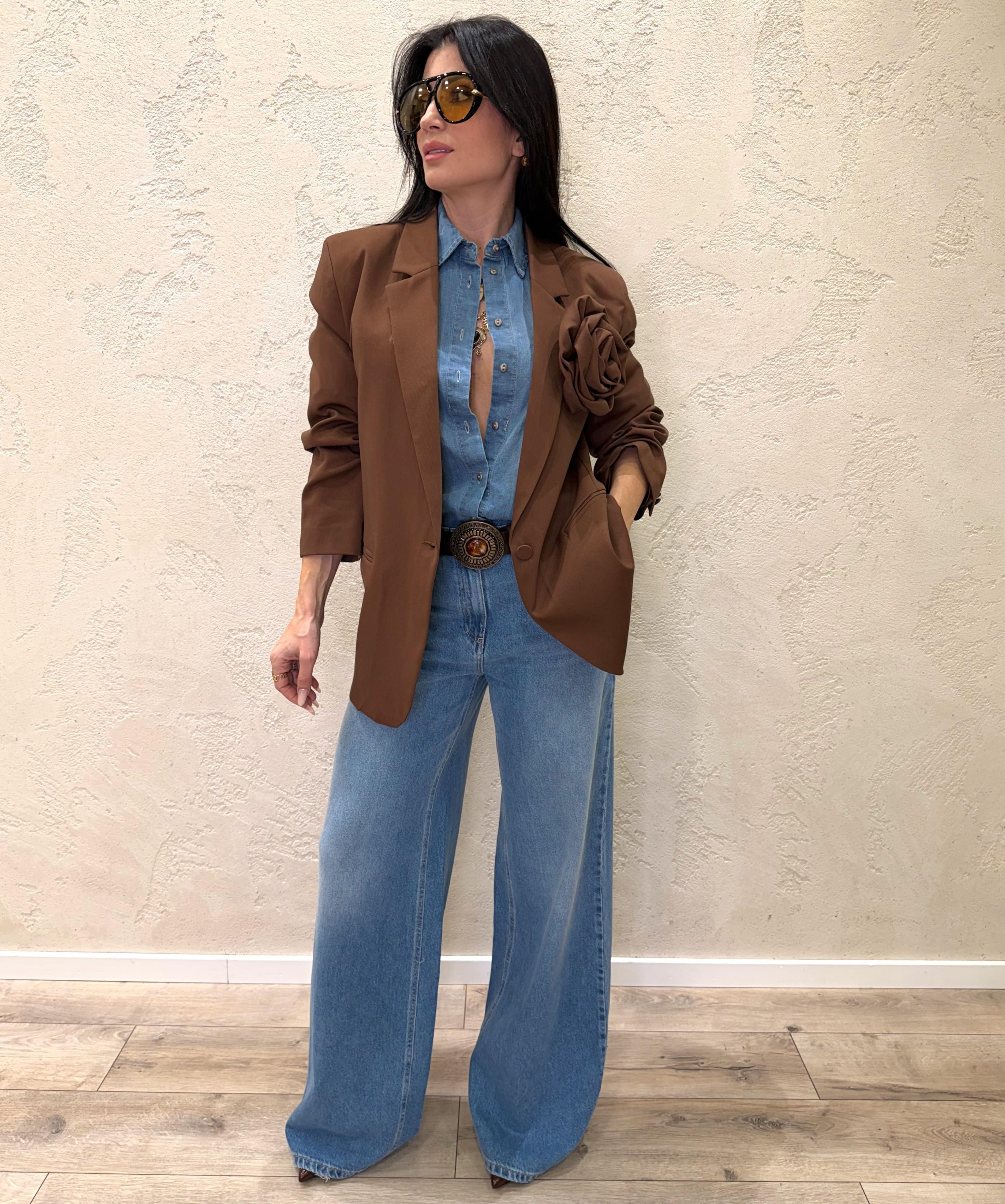 blazer over con spilla rosa removibile TAB0370 CIOCCOLATO VICOLO 
