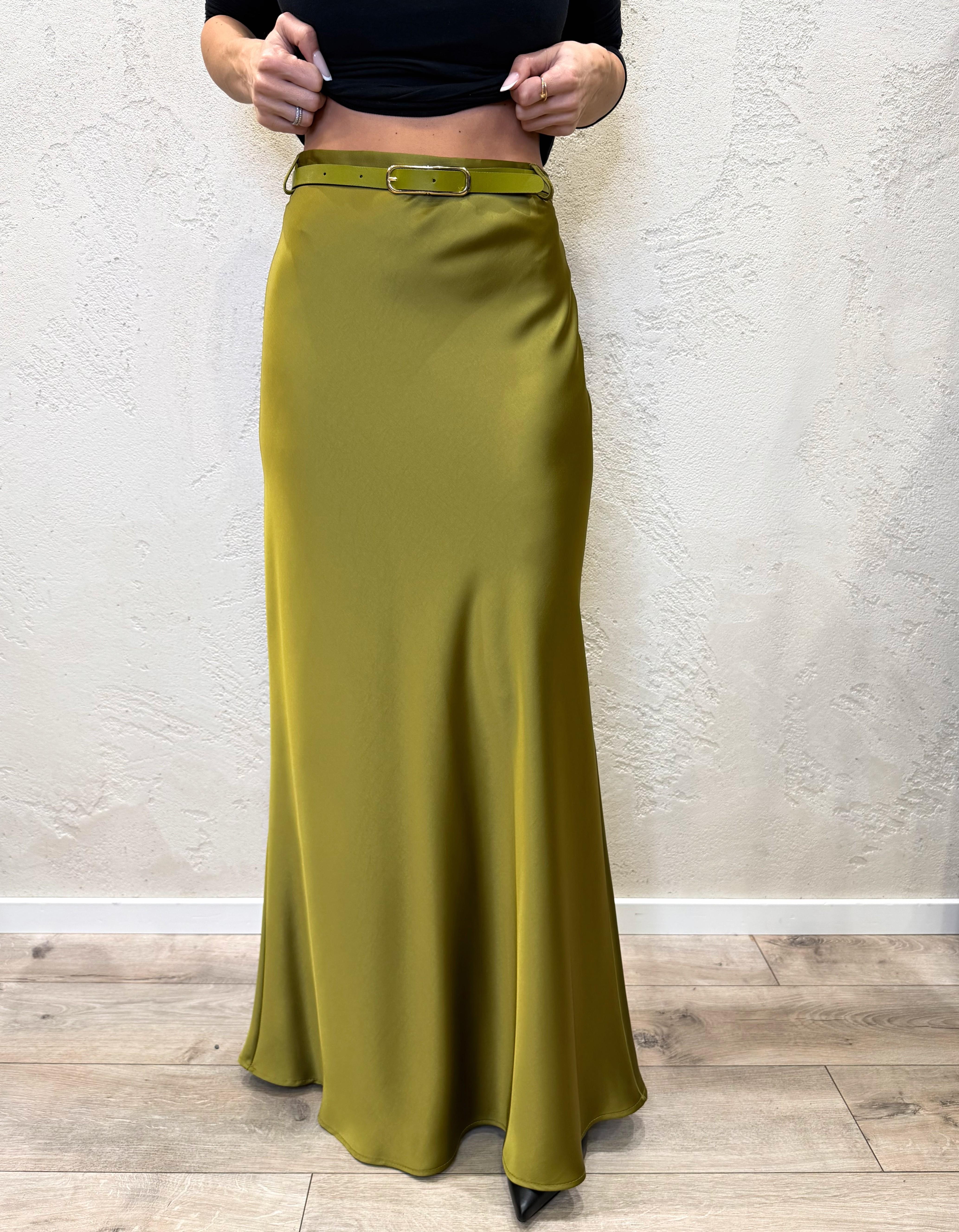 gonna lunga a sirena a vita alta effetto satinato GMF4KBA OLIO IMPERIAL 