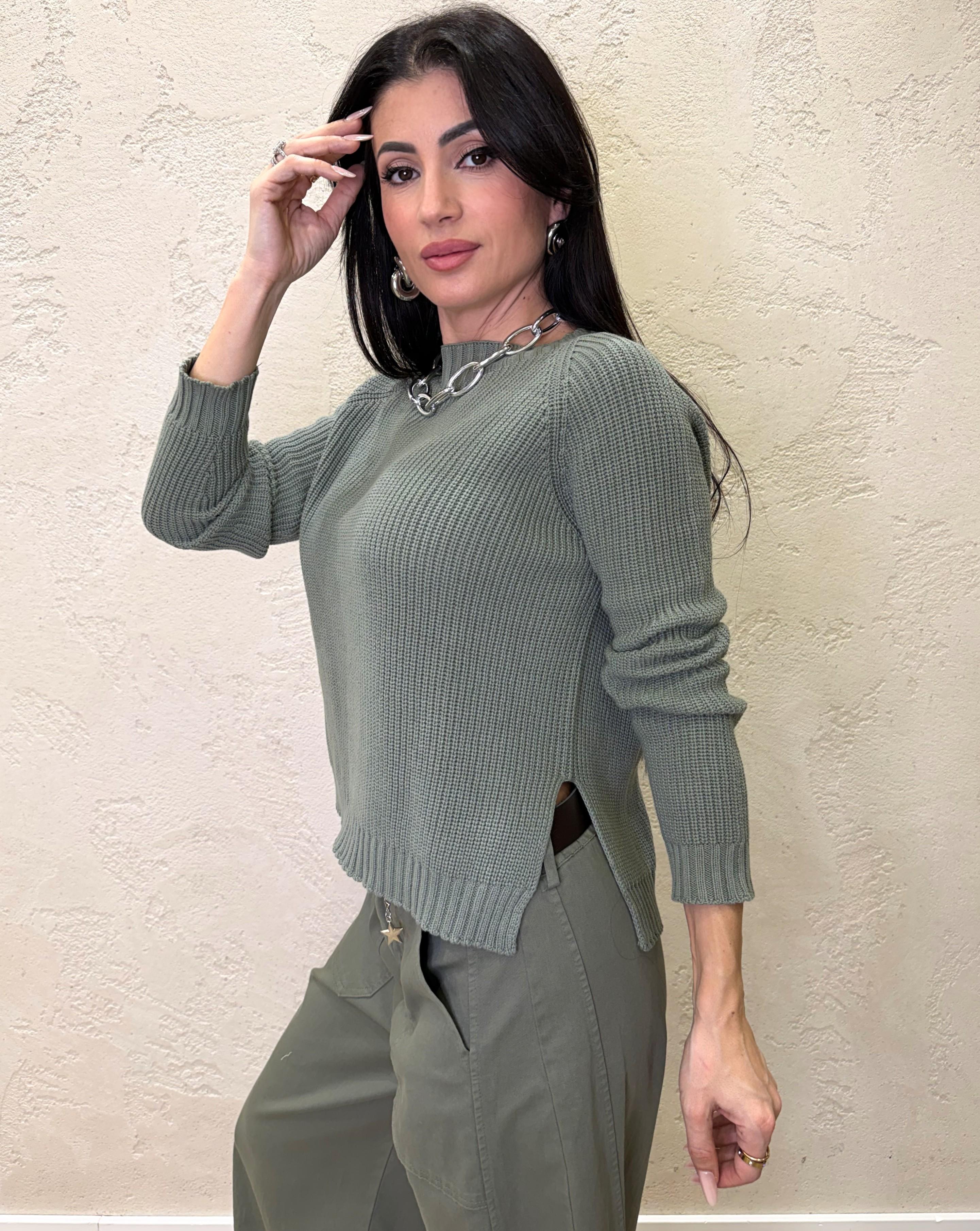 pull in maglia punto pannocchia 61041 VERDE MILITARE SUSY MIX 