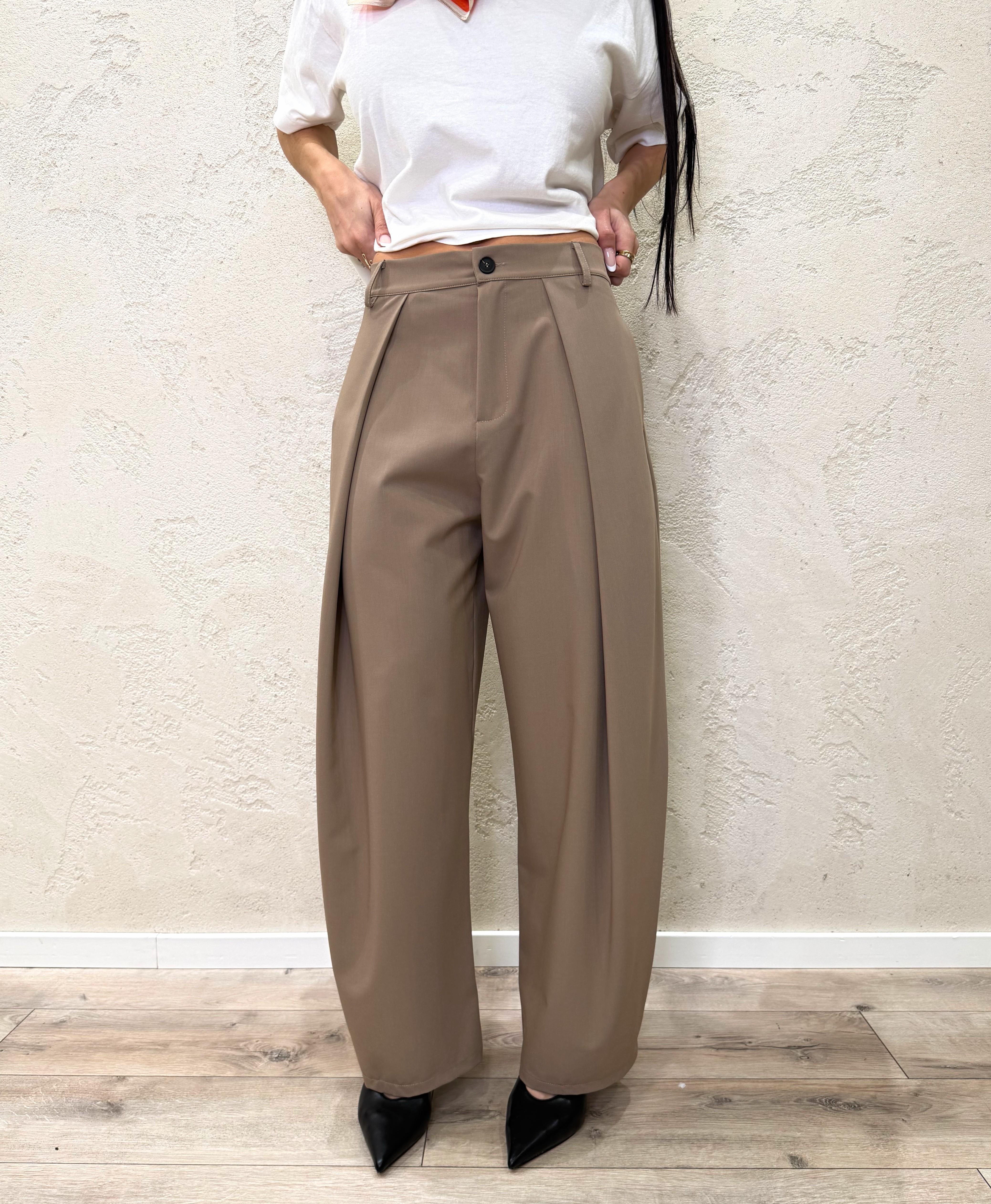 pantaloni modello balloon con pinces misto viscosa elasticizzati 63652 CARAMELLO SUSY MIX 