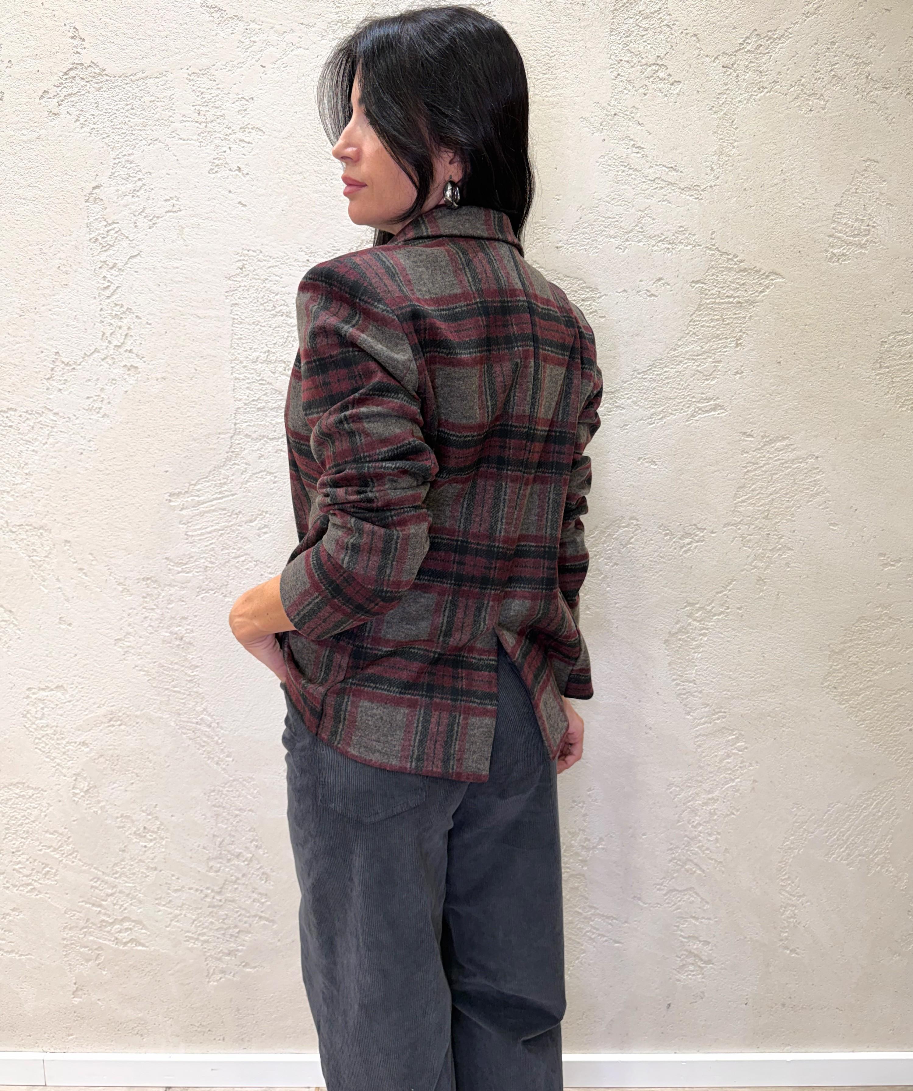 blazer sfiancato in flanella con bottone foderato in check JMI-P104 GRIGIO/BORDEAUX HAVEONE 