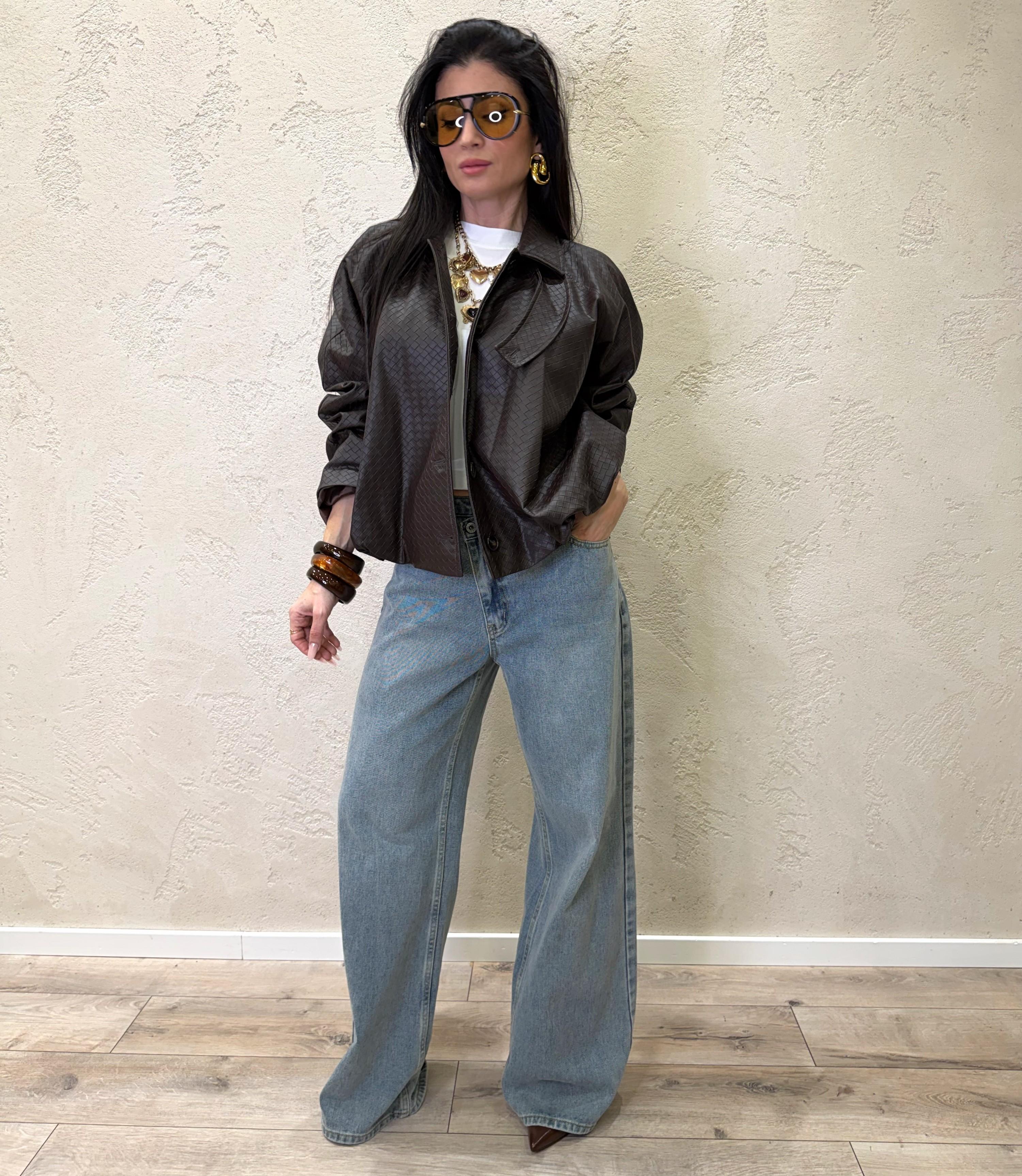 bomber  in ecopelle goffrata effetto intreccio 26B4008 MORO TENSIONE IN 