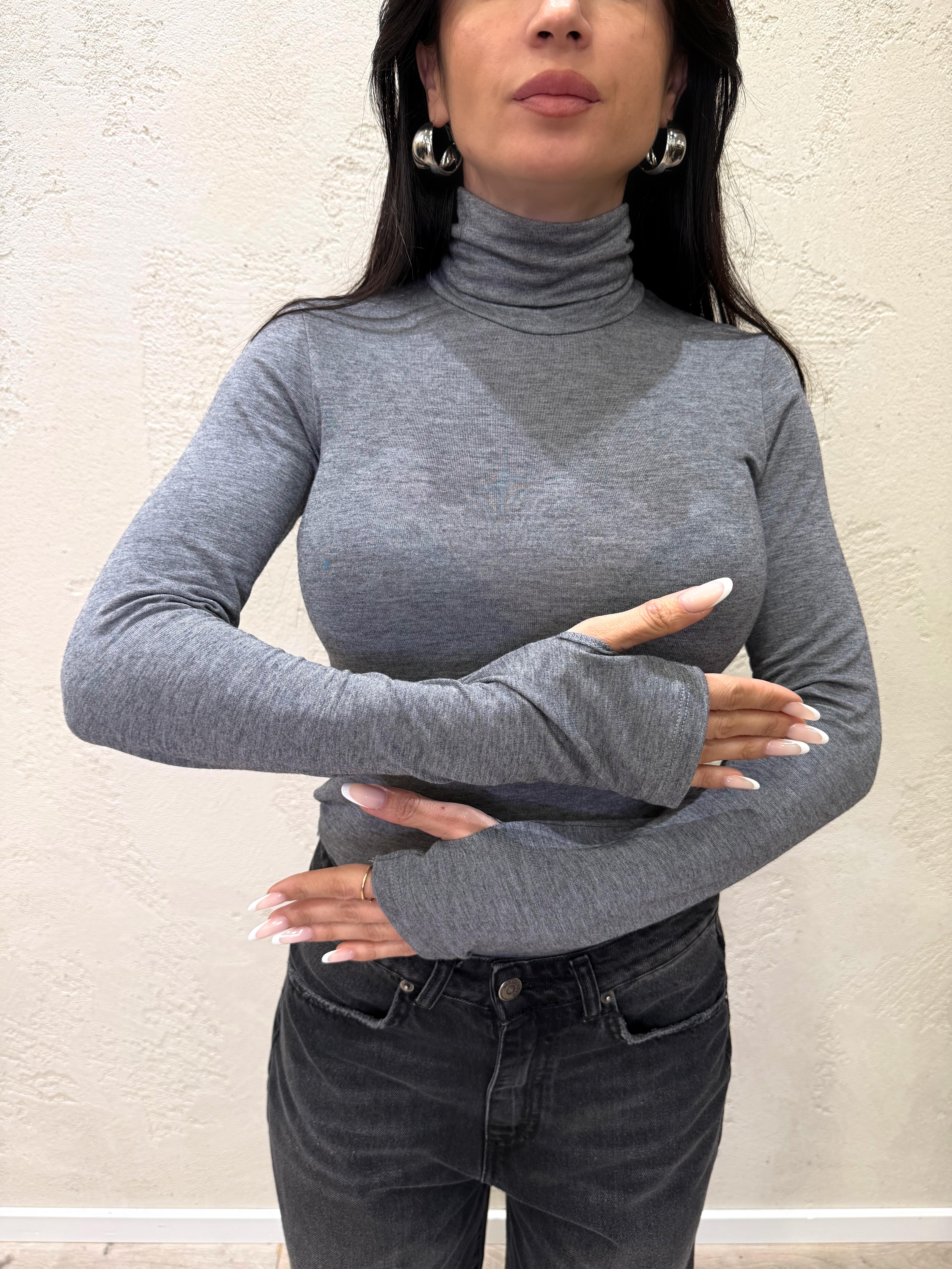 dolcevita in misto lana con manicotti UF0201 GRIGIO VICOLO 