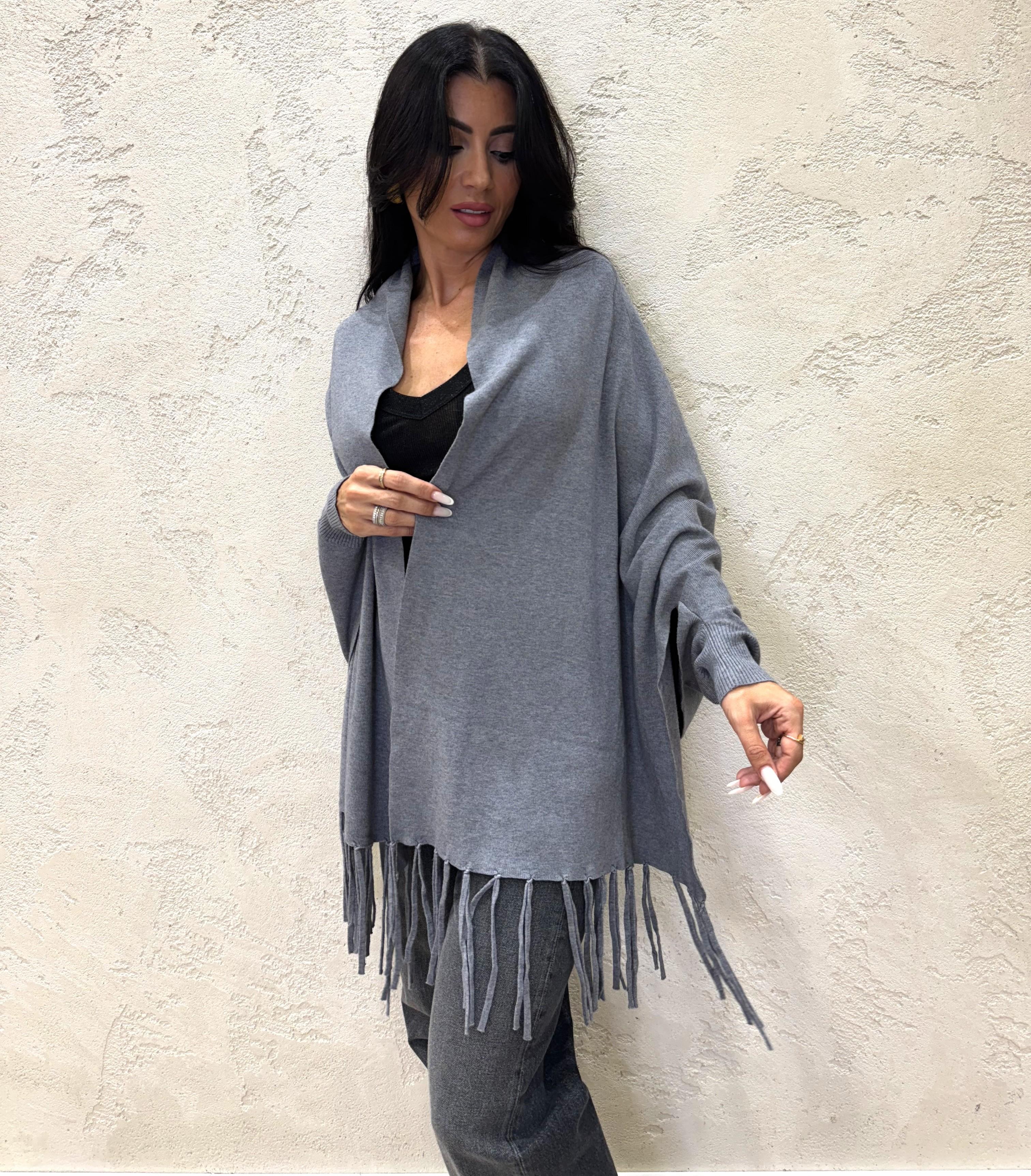 poncho con frange AP366525 GRIGIO SUSY MIX 