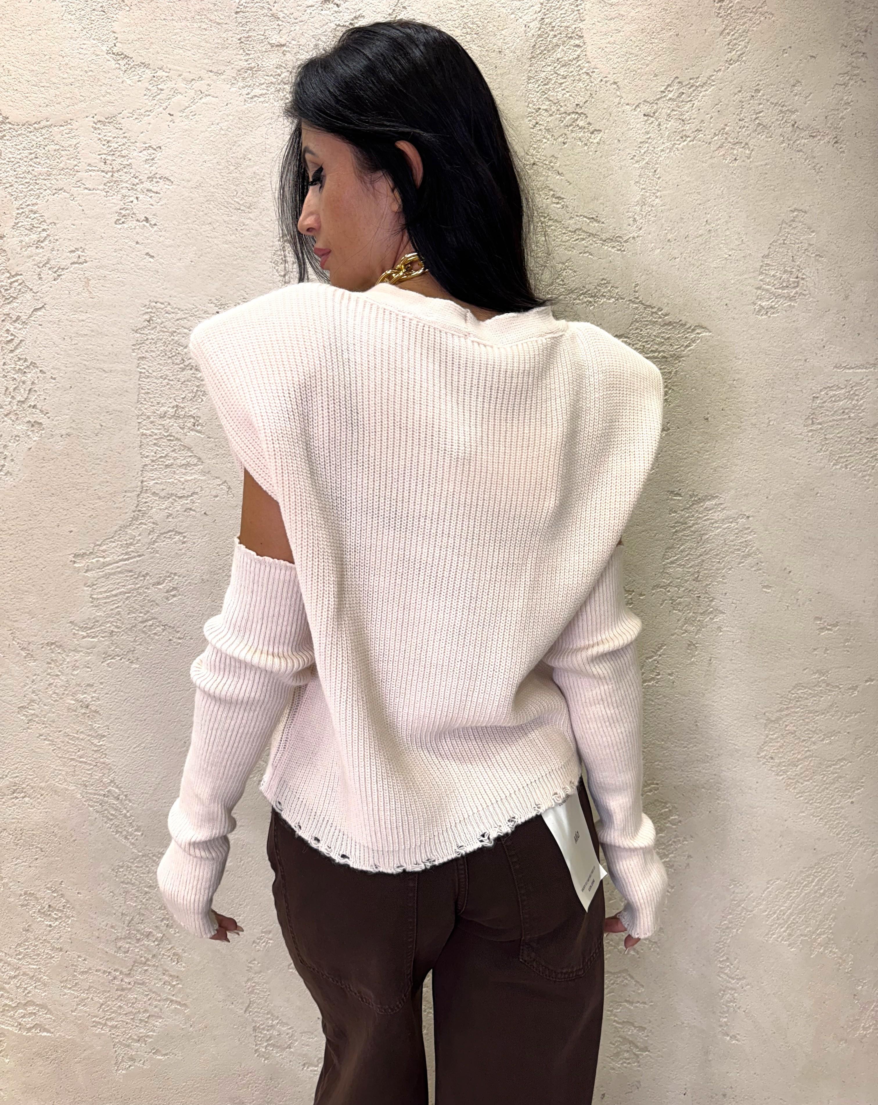 gilet misto lana con spalline e manicotti LFP-P015 PANNA HAVEONE 