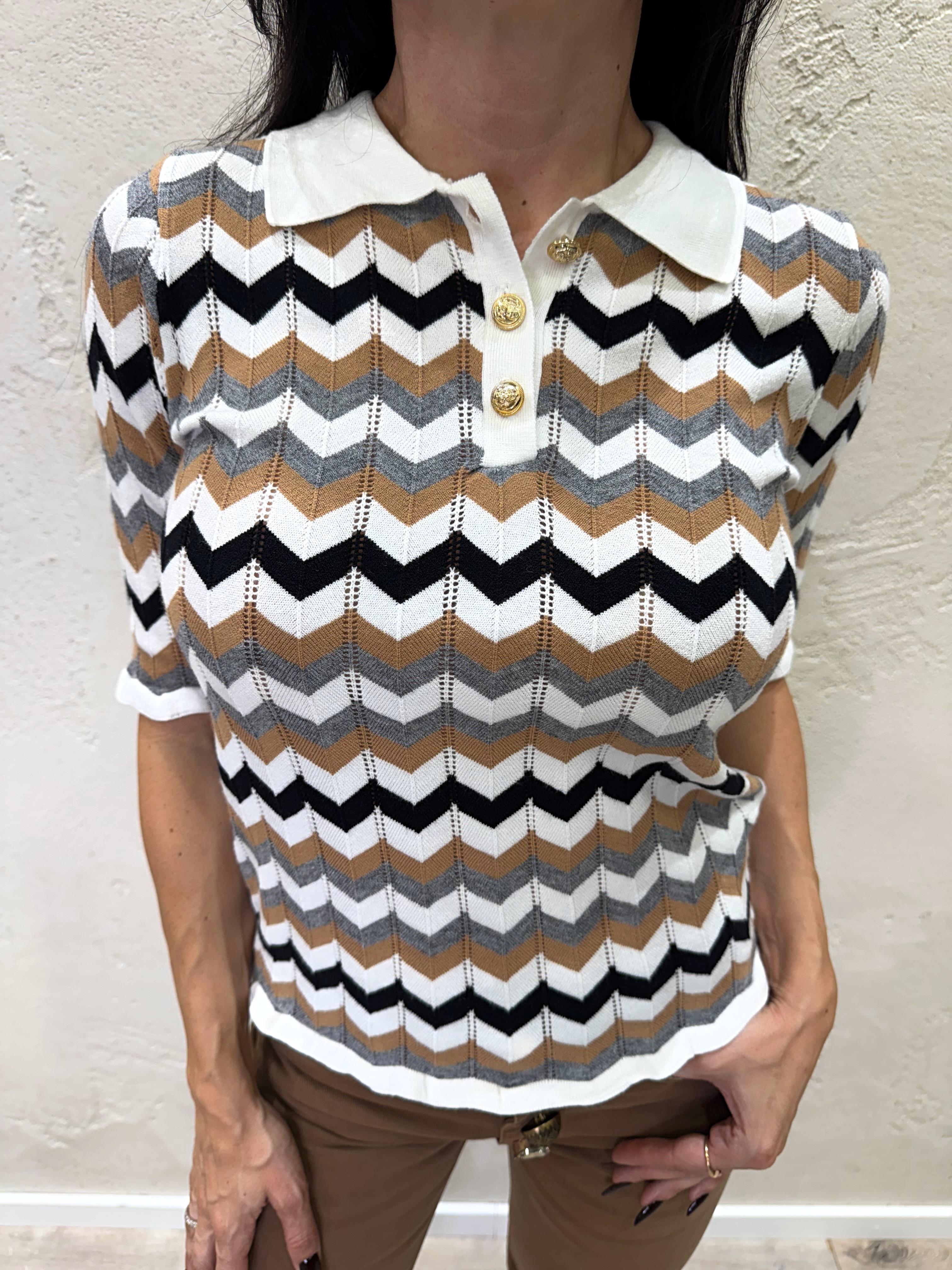 polo in maglia in fantasia IT026200 TABACCO/BIANCO SUSY MIX 
