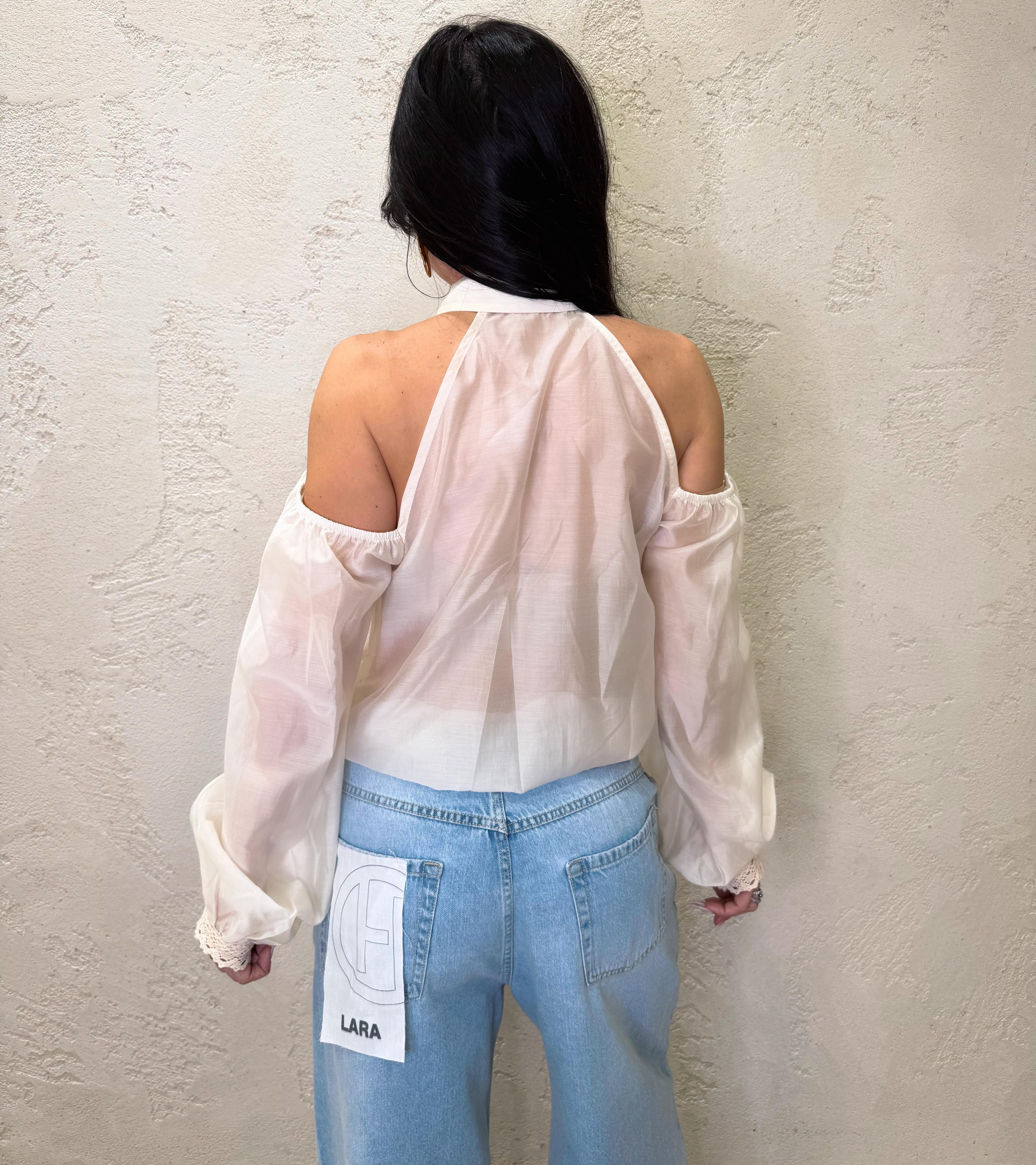 camicia cut out con dettaglio in crochet TAB1662 CREMA VICOLO 