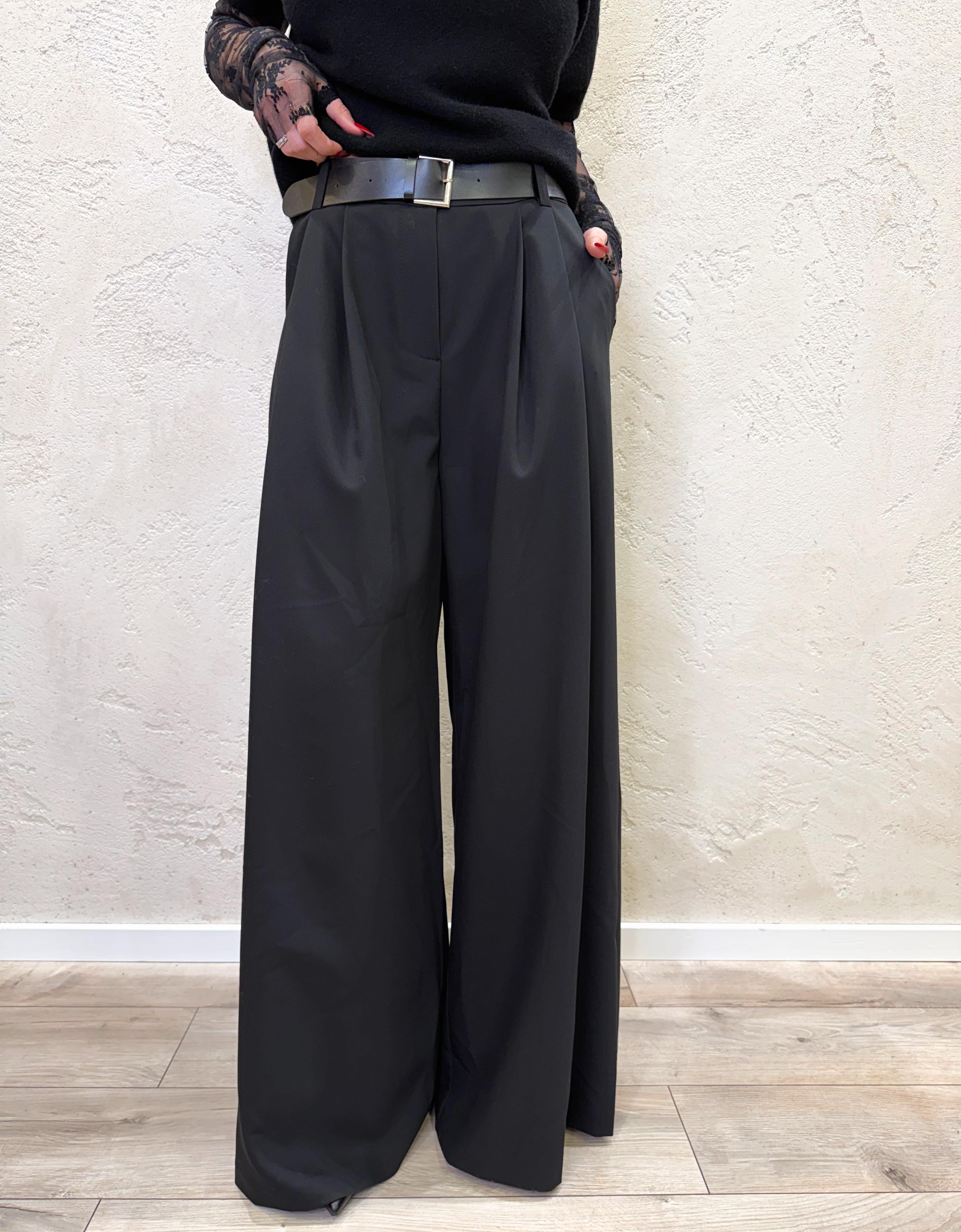 pantaloni palazzo a vita alta con pince P3U0KICM57 NERO IMPERIAL 