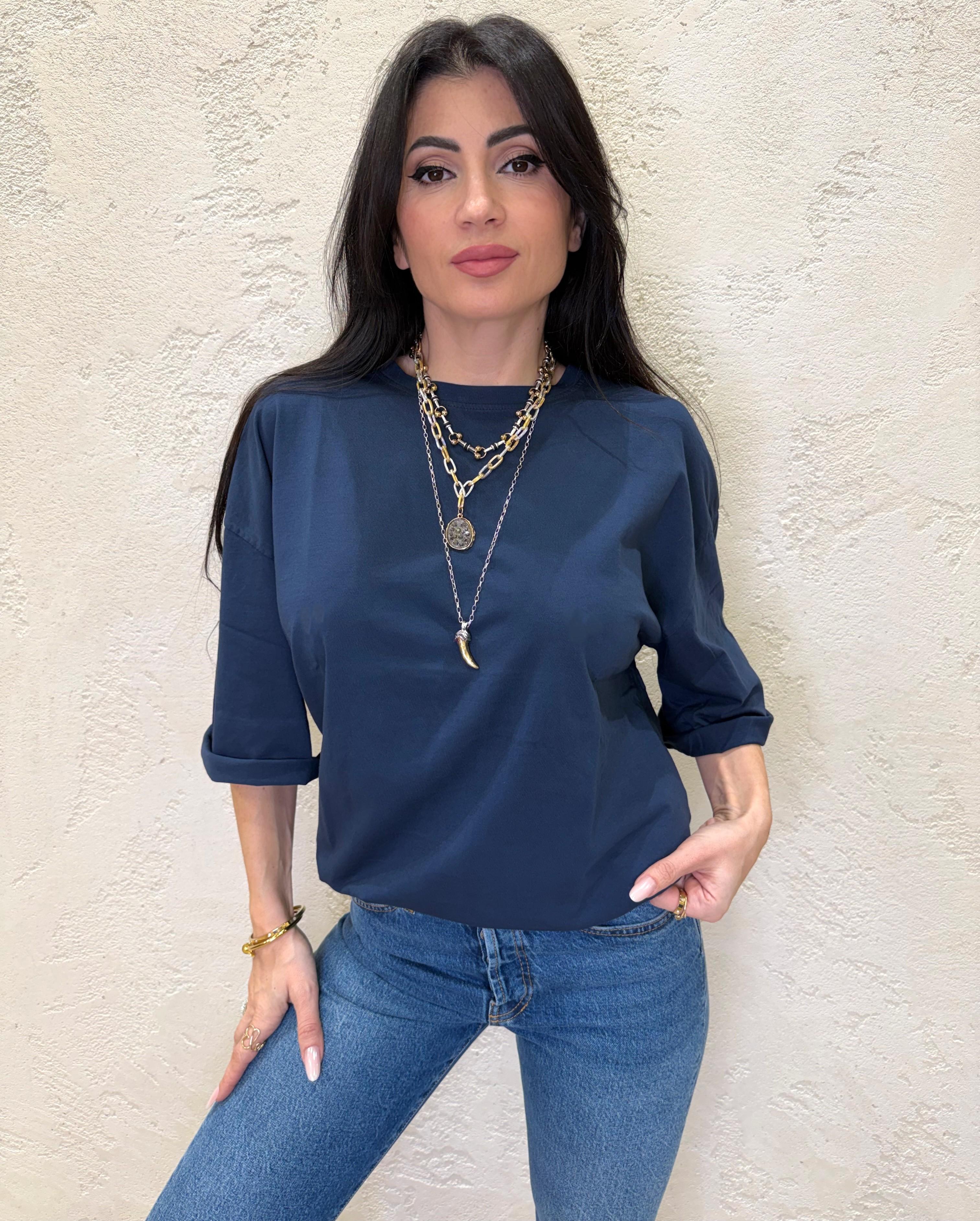t-shirt over size basica a manica corta 2703 BLU SUSY MIX 