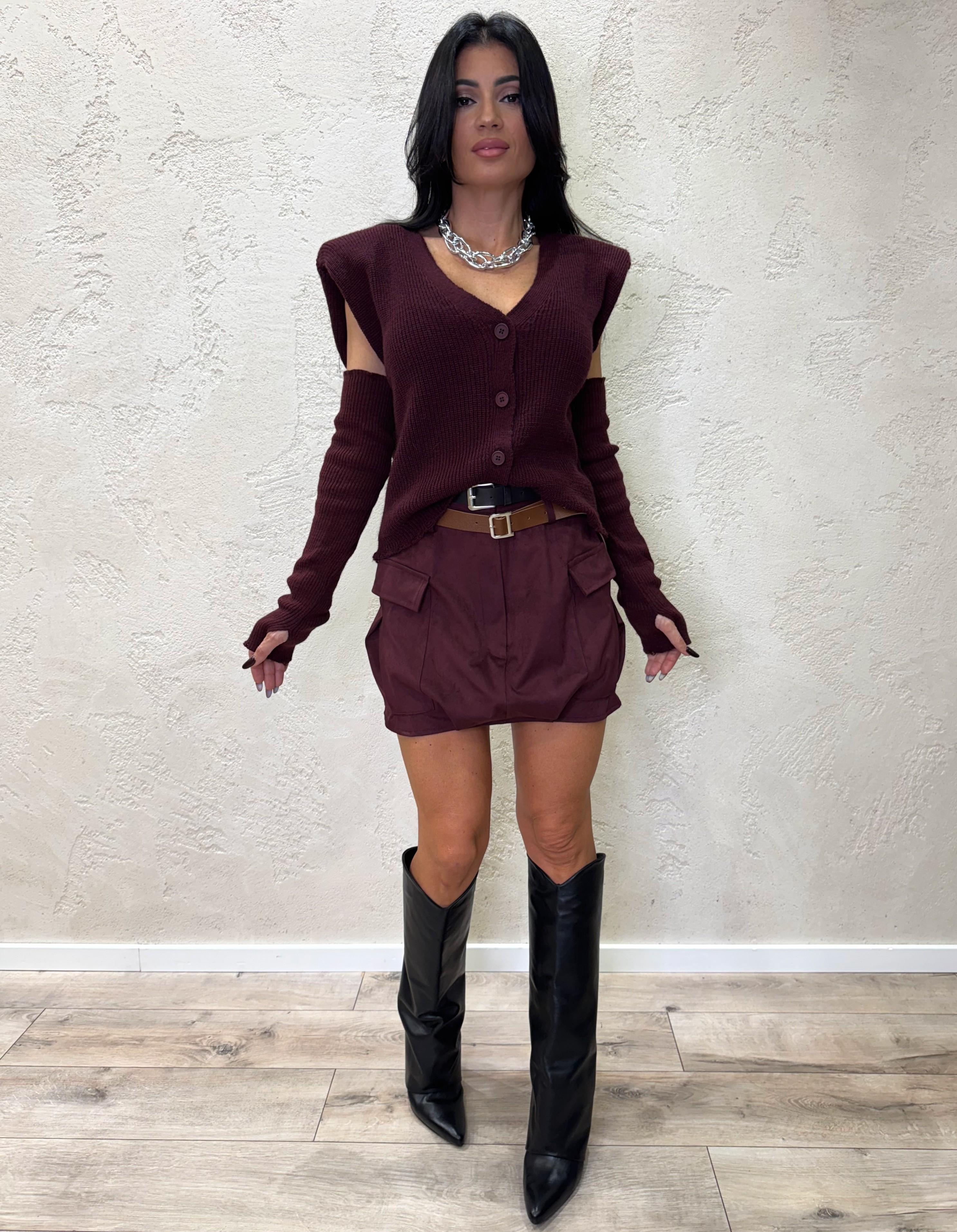 gonna mini effetto camoscio con tasconi GFW-P041 BORDEAUX HAVEONE 