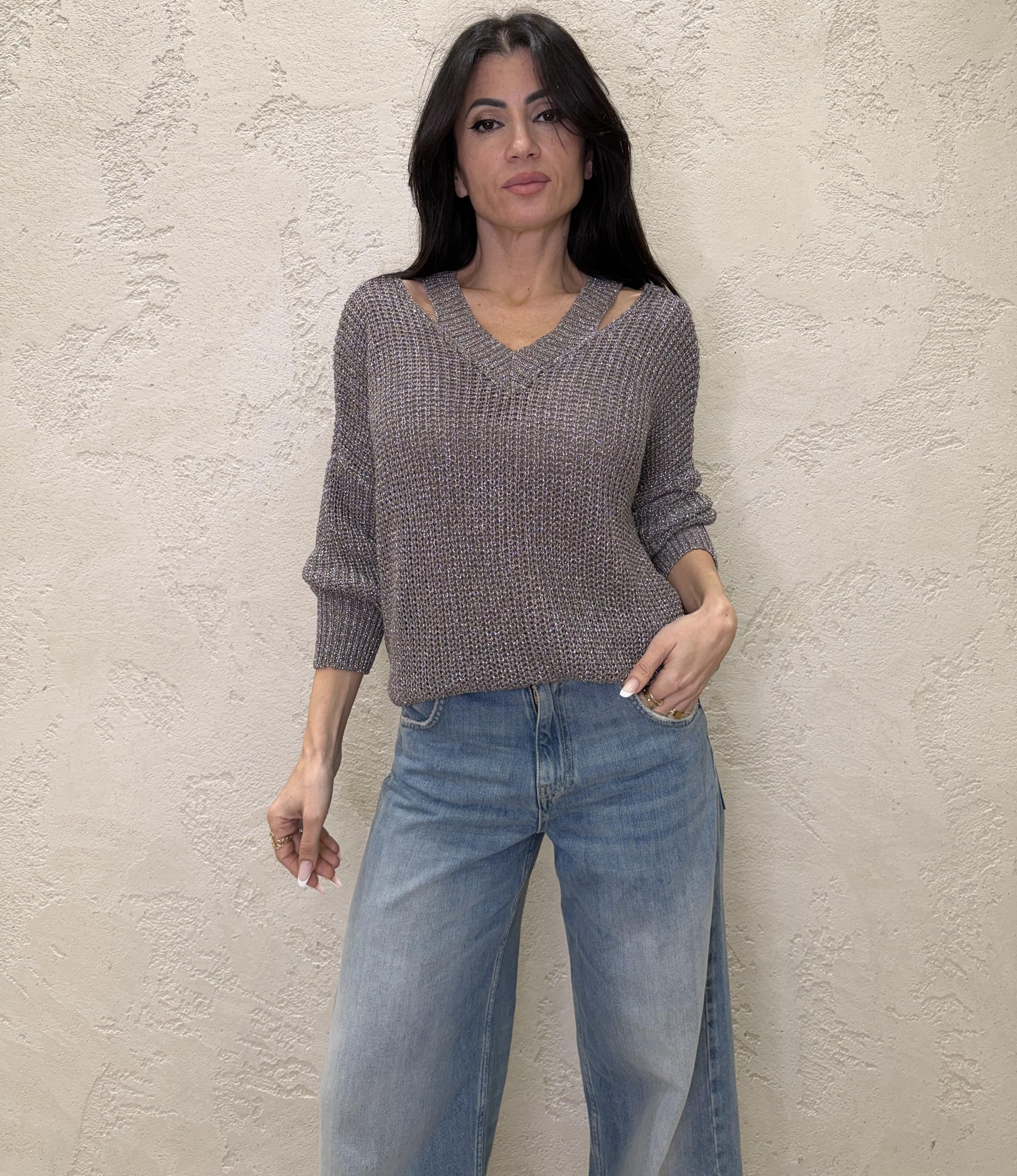 pull cut out in lurex con scollo a v W5018 FANGO SUSY MIX 