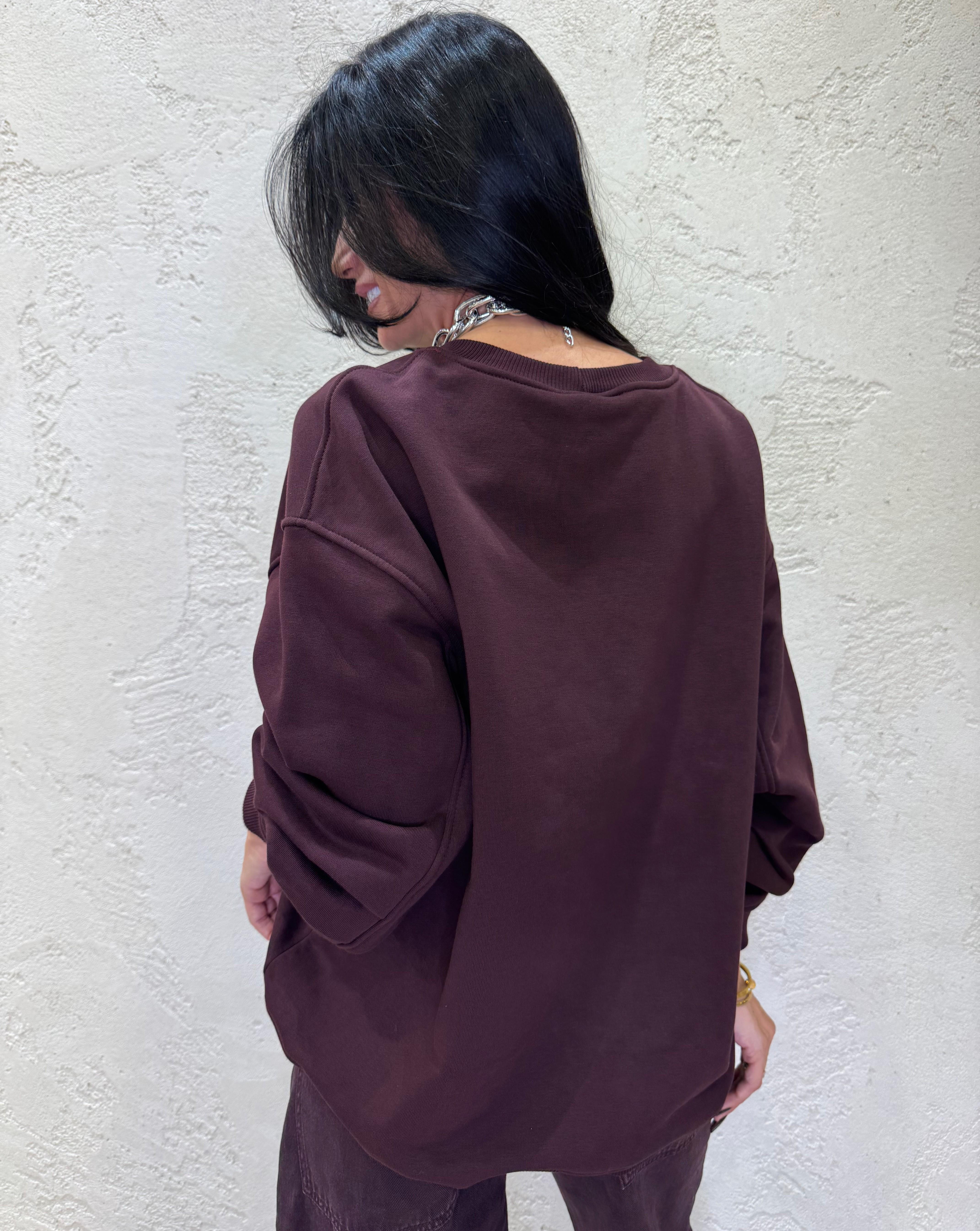felpa over con stampa RF0267 BORDEAUX VICOLO 