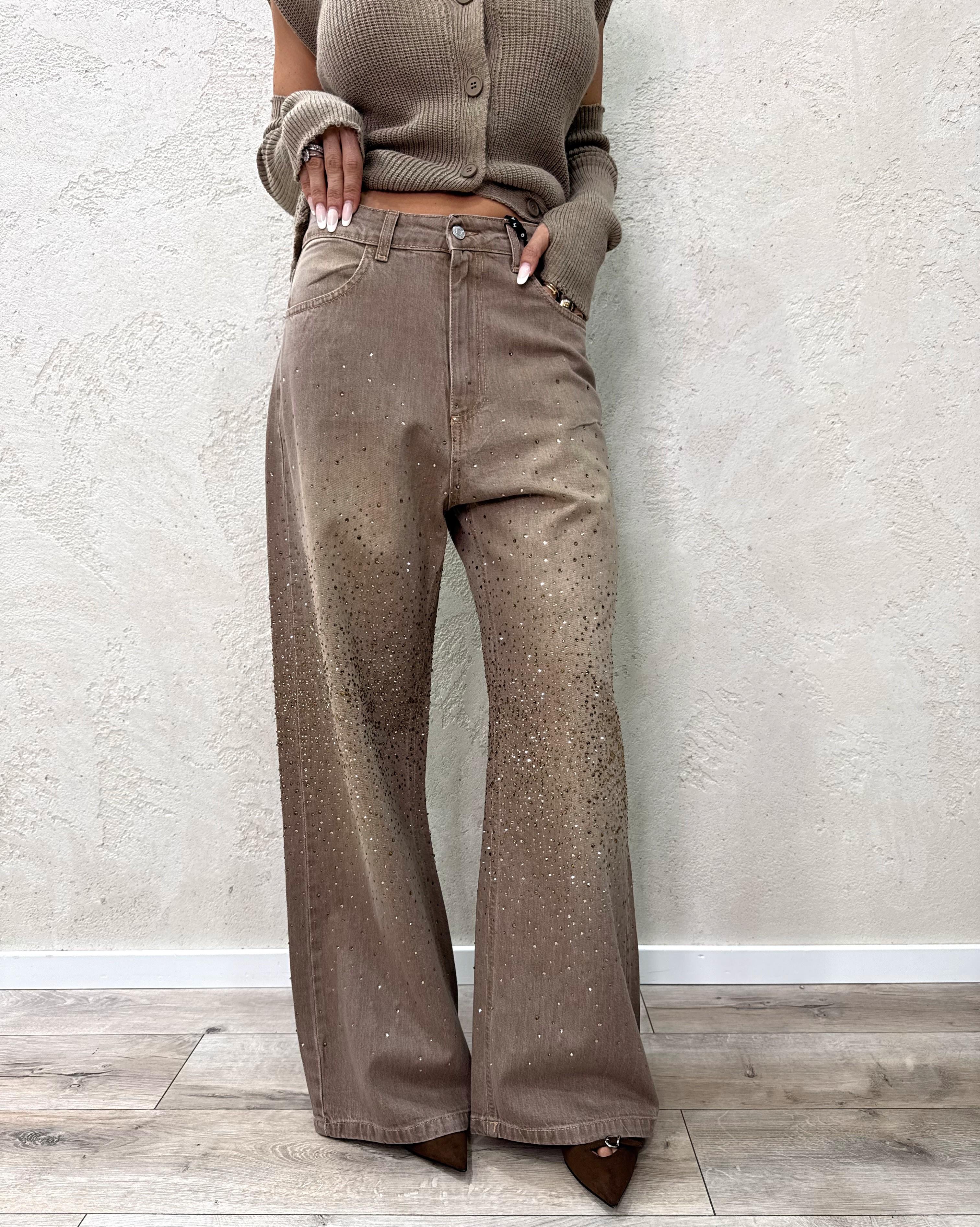 jeans modello amelie con strass leggermente elasticizzato PGZ-P155 SABBIA HAVEONE 