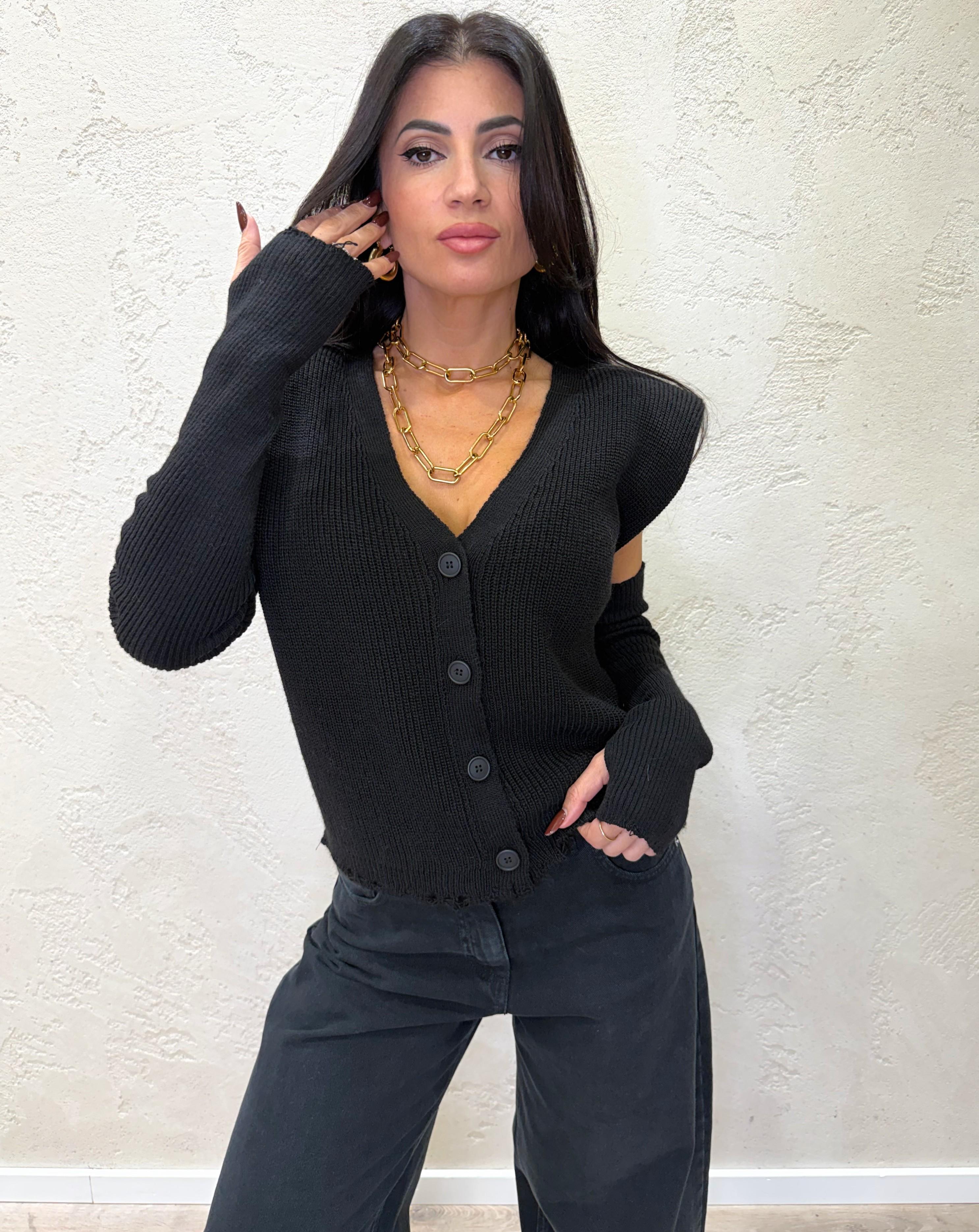 gilet misto lana con spalline e manicotti LFP-P015 NERO HAVEONE 