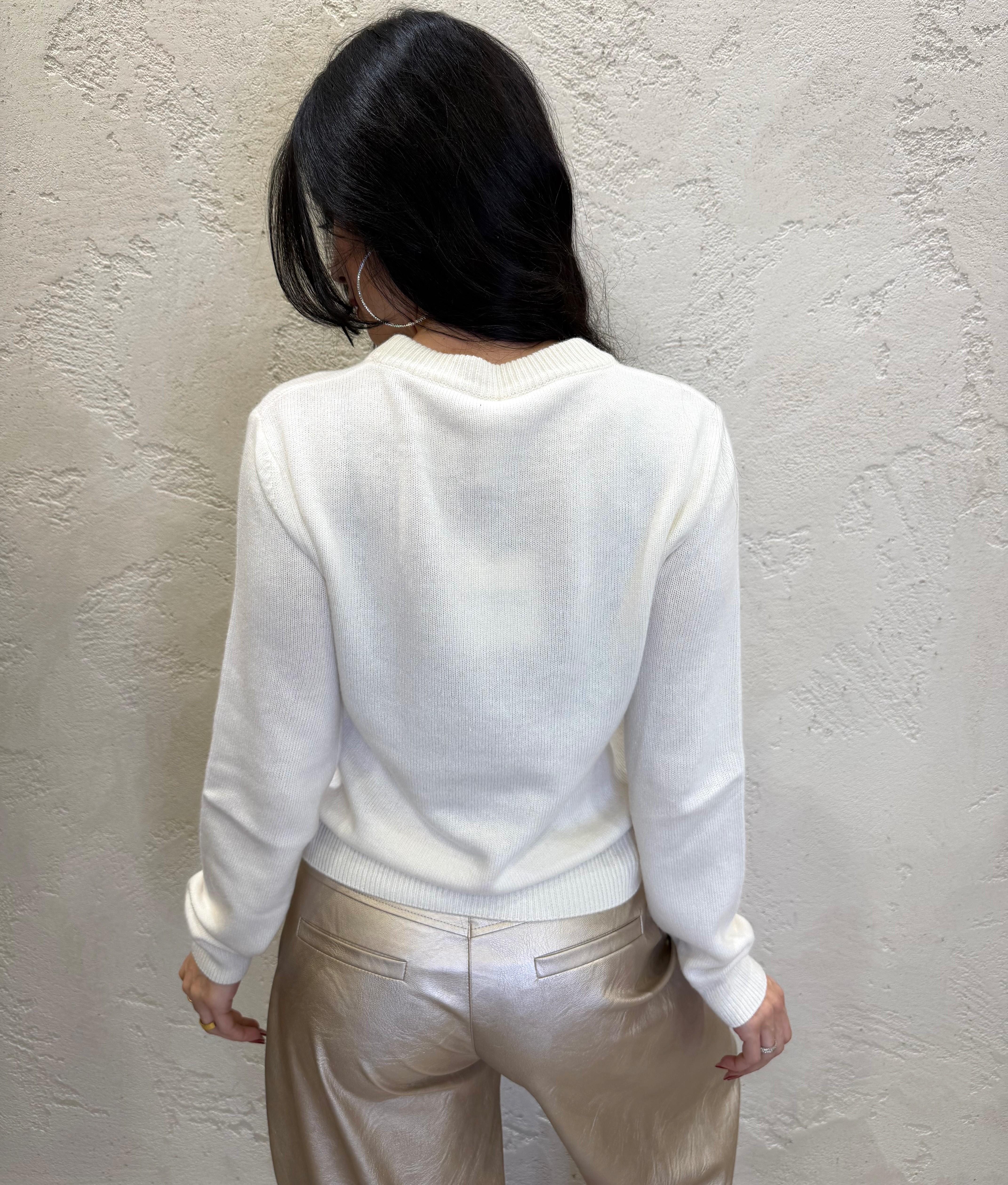 maglioncino con ricamo "santa subito" D82141 BURRO TENSIONE IN 