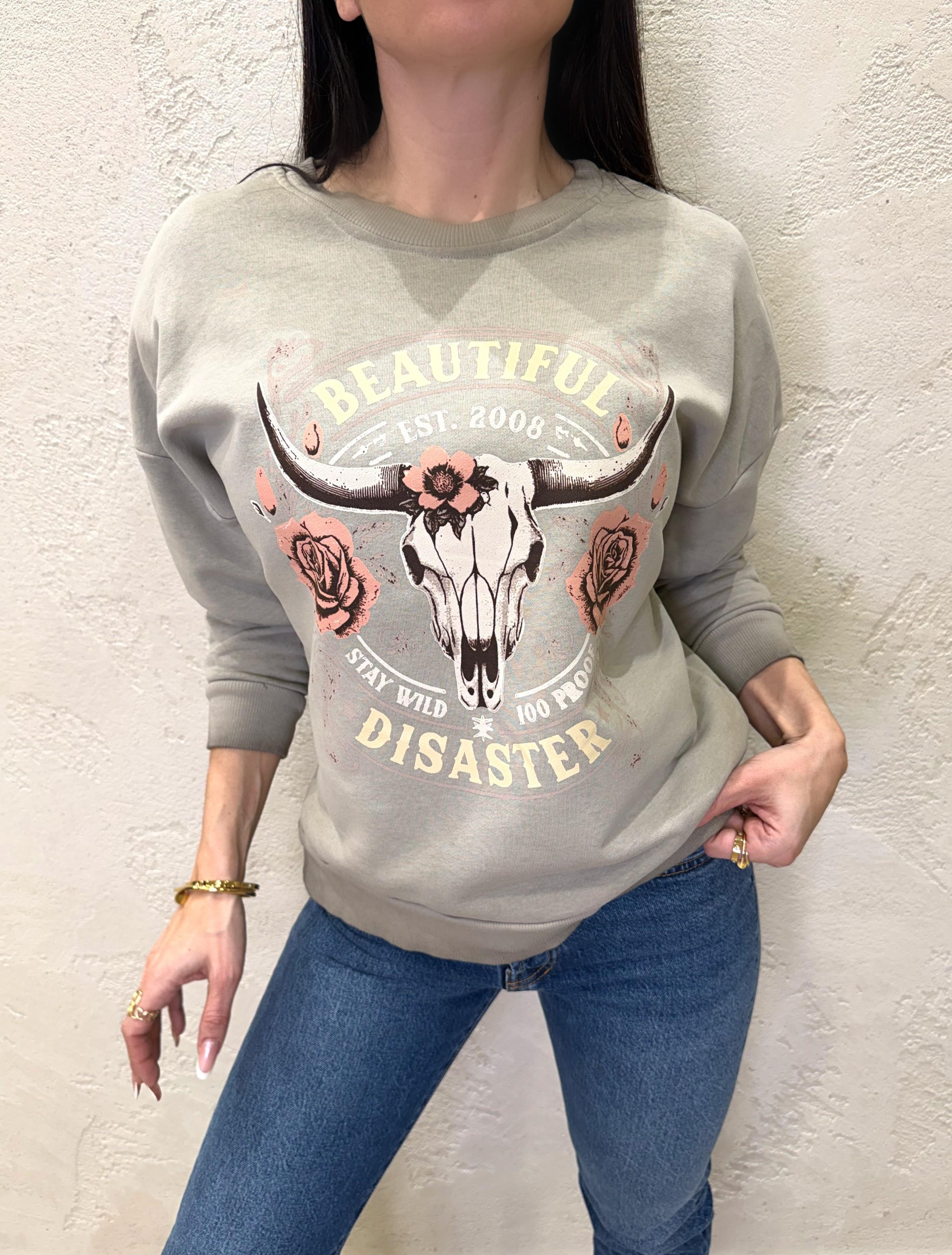 felpa stone washed con stampa bufalo FFW-Q011 FANGO HAVEONE 