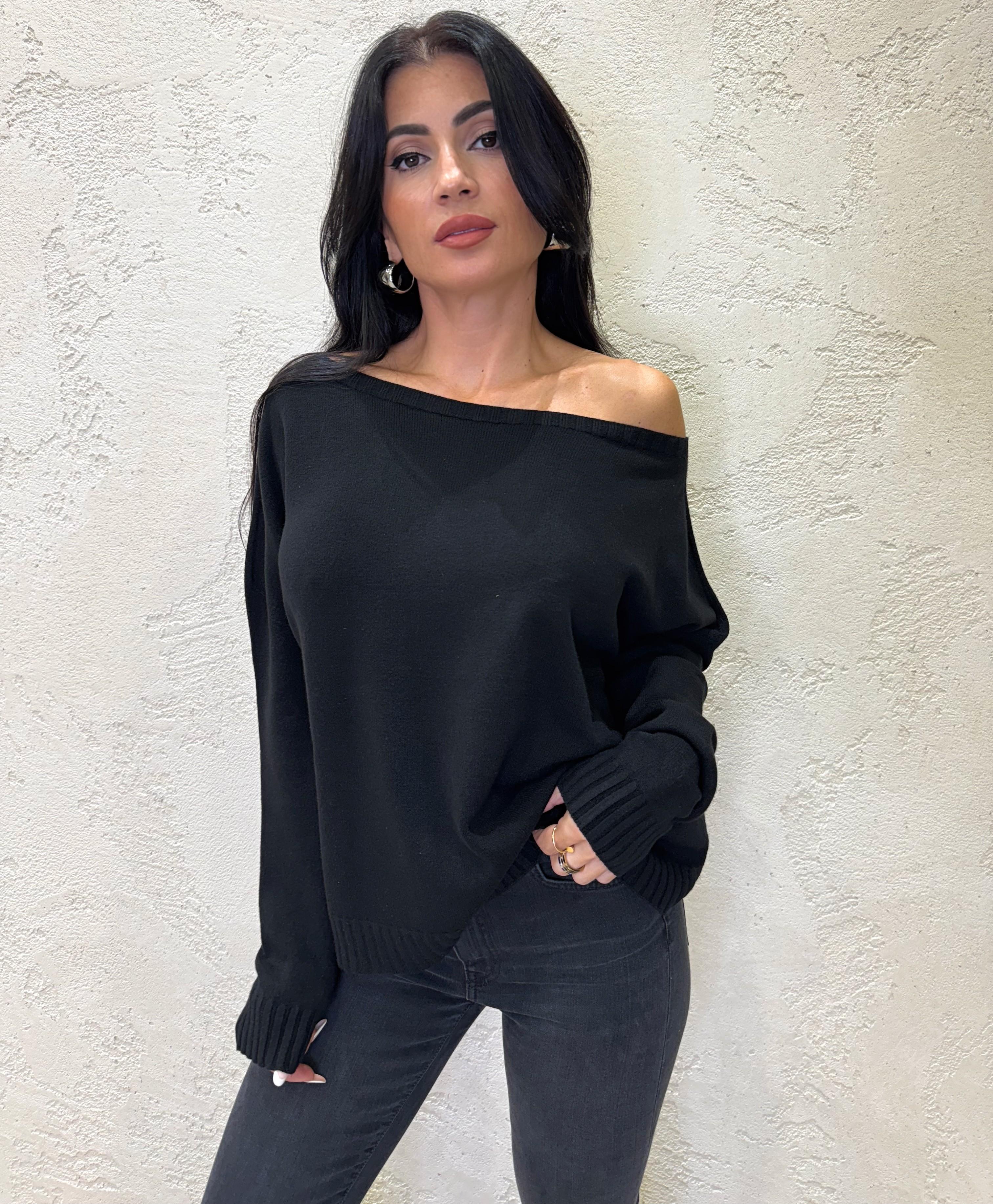 pull basico scollo a barchetta IT883NEW NERO TENSIONE IN 
