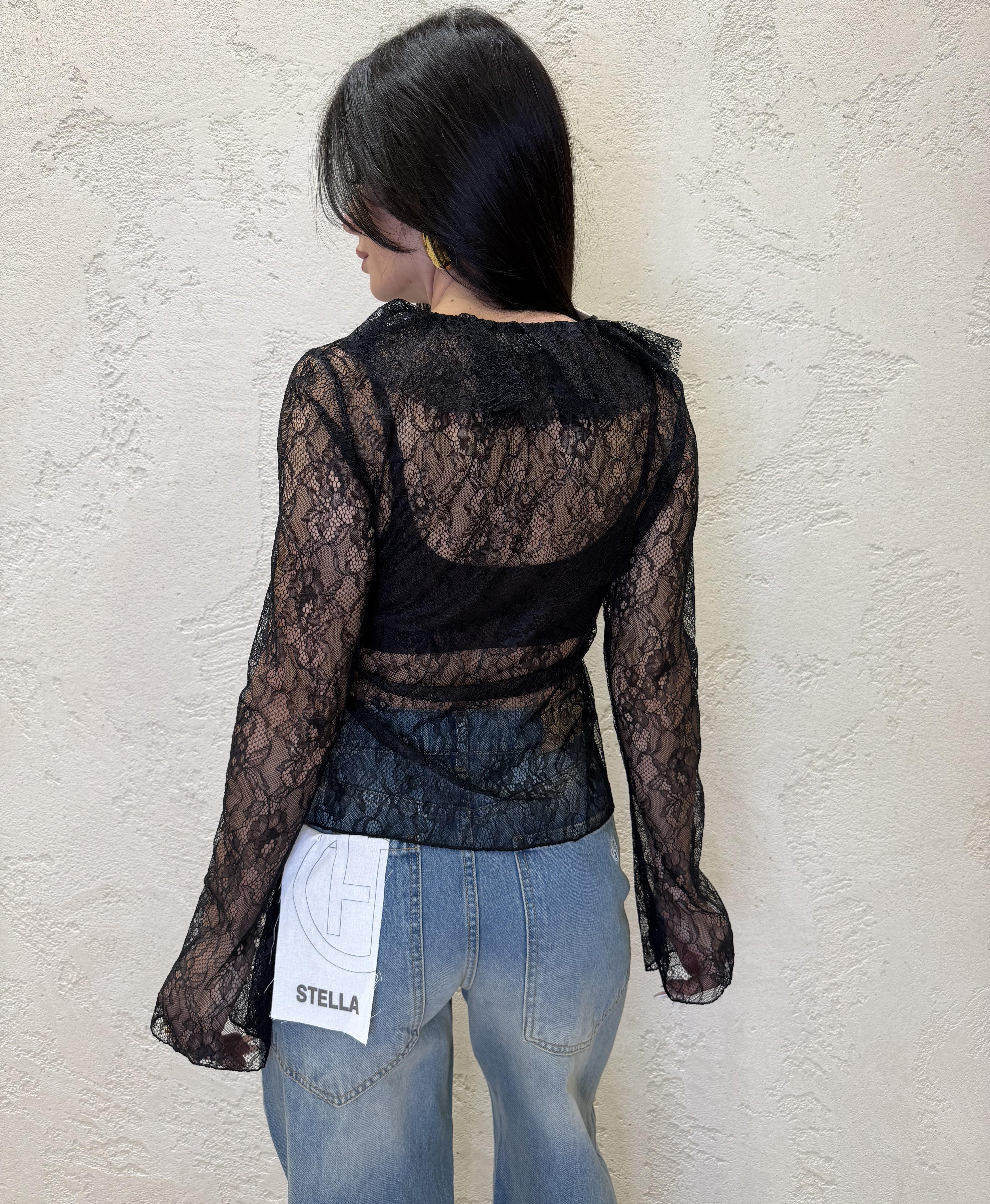 blusa in pizzo con lacci frontali TAB1521 NERO VICOLO 