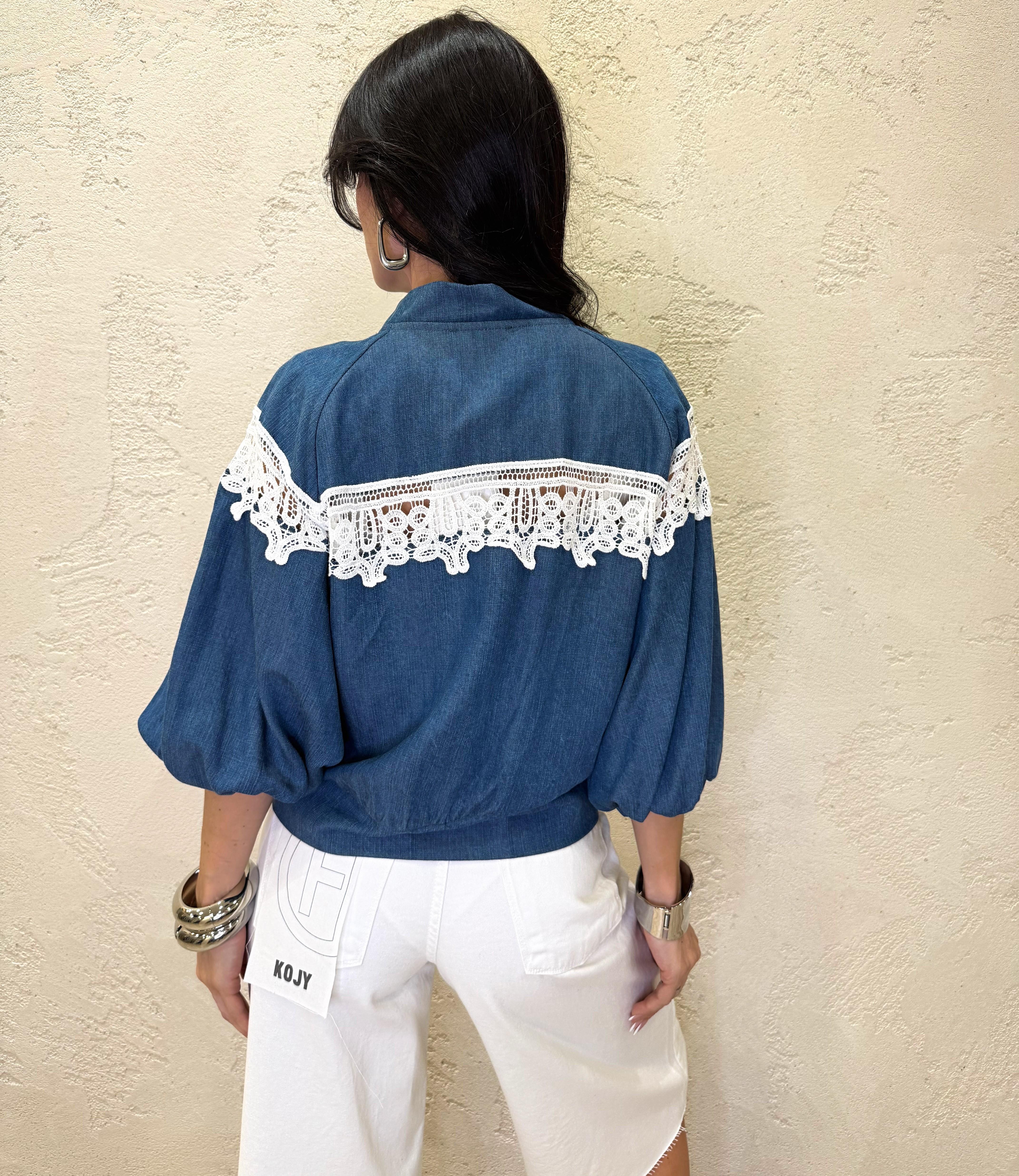 bomber in tela chambry con inserto macramè 390594 JEANS MOTEL 