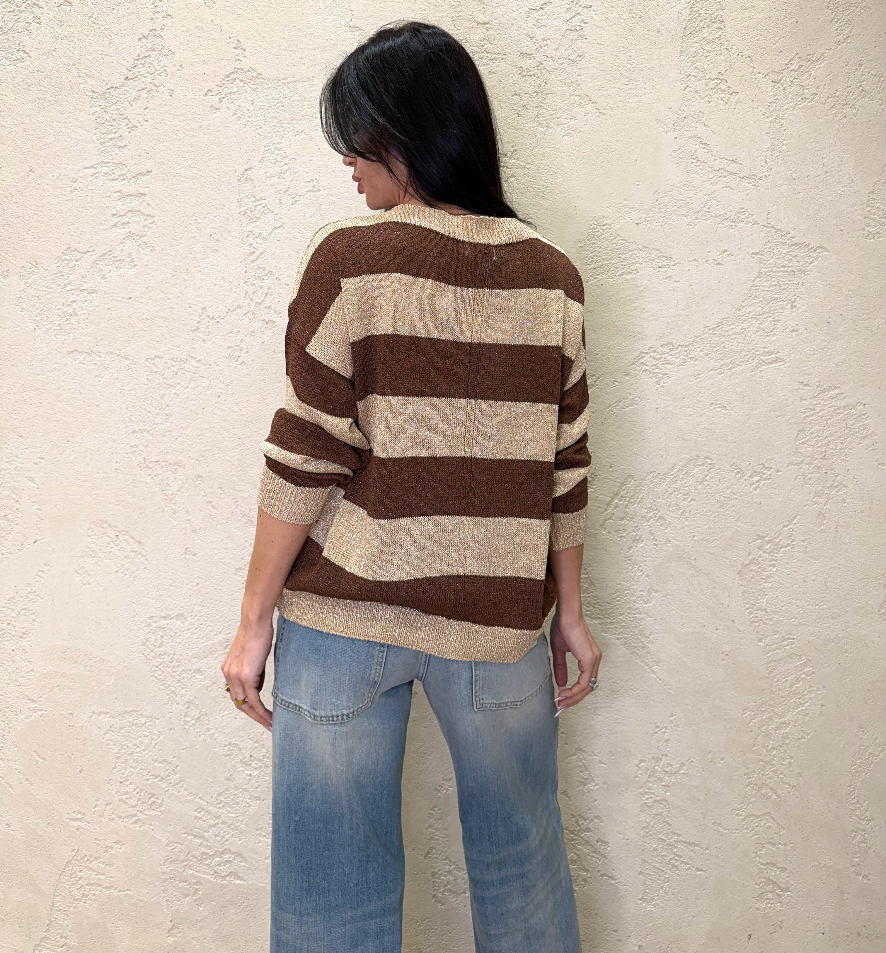 pull vestibilità morbida in lurex fantasia a righe W26020 TABACCO SUSY MIX 