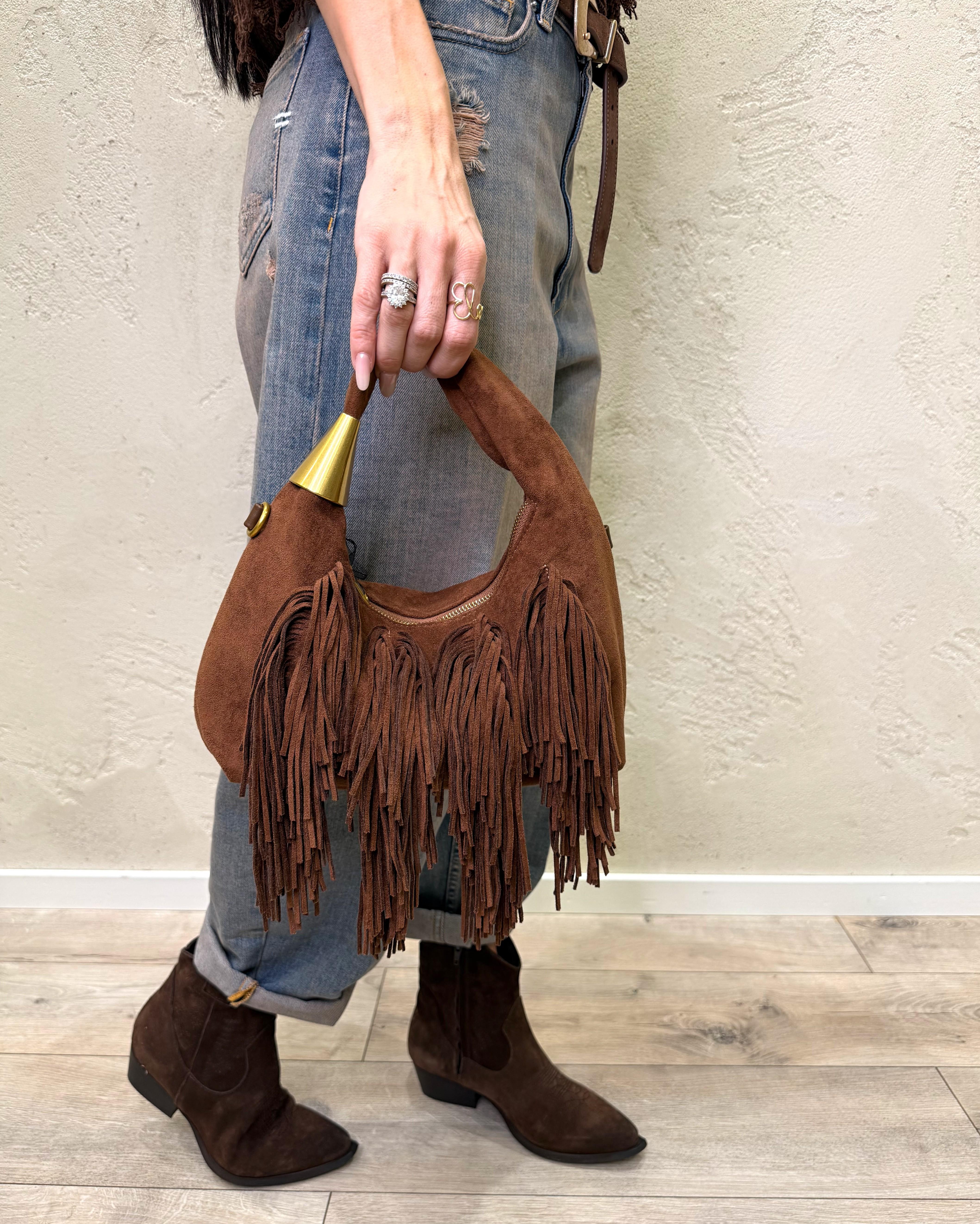 mini bag con frange BORMINIFRANGE TABACCO ELEVI 