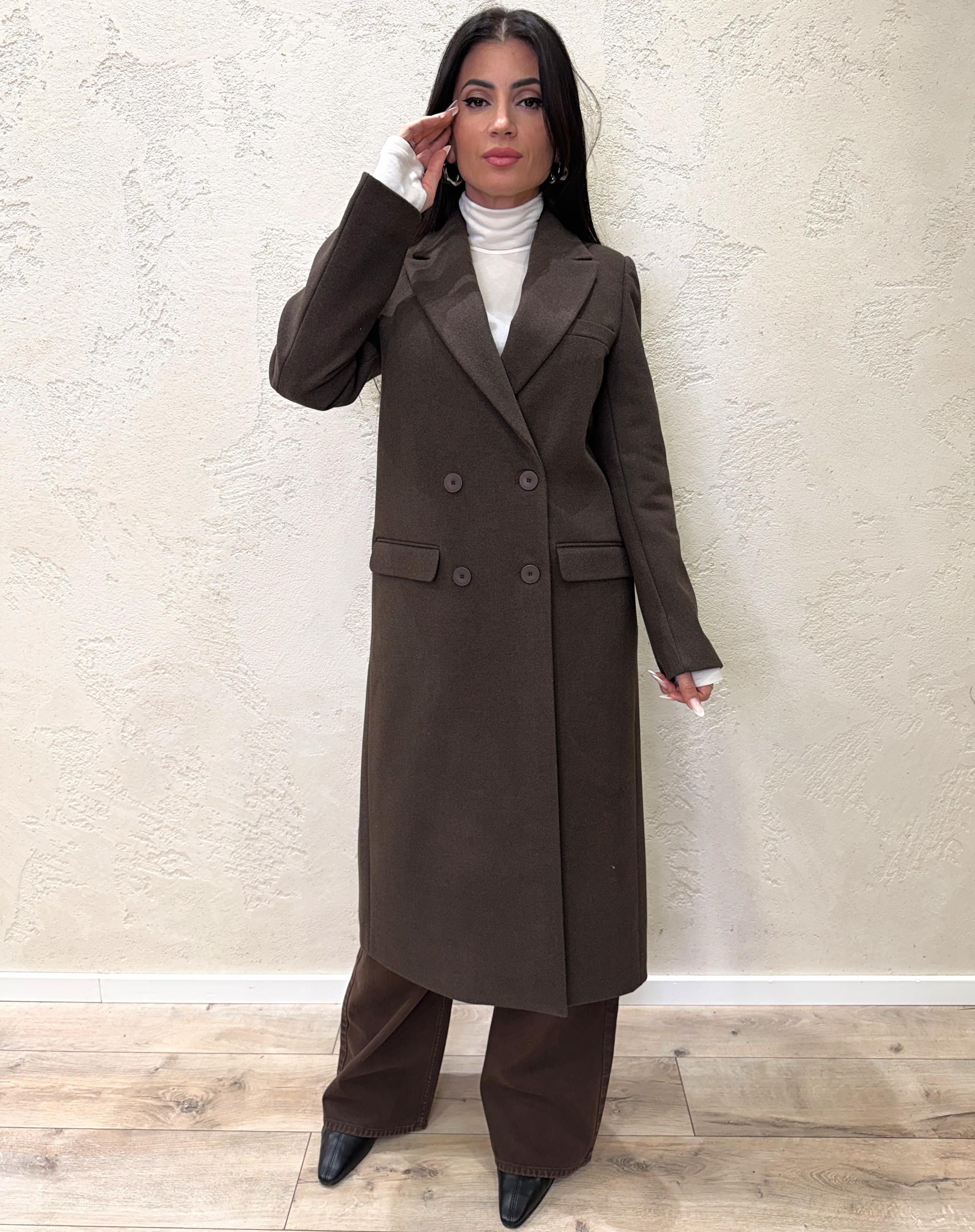 cappotto lungo misto lana doppio petto TF1796 MORO VICOLO 